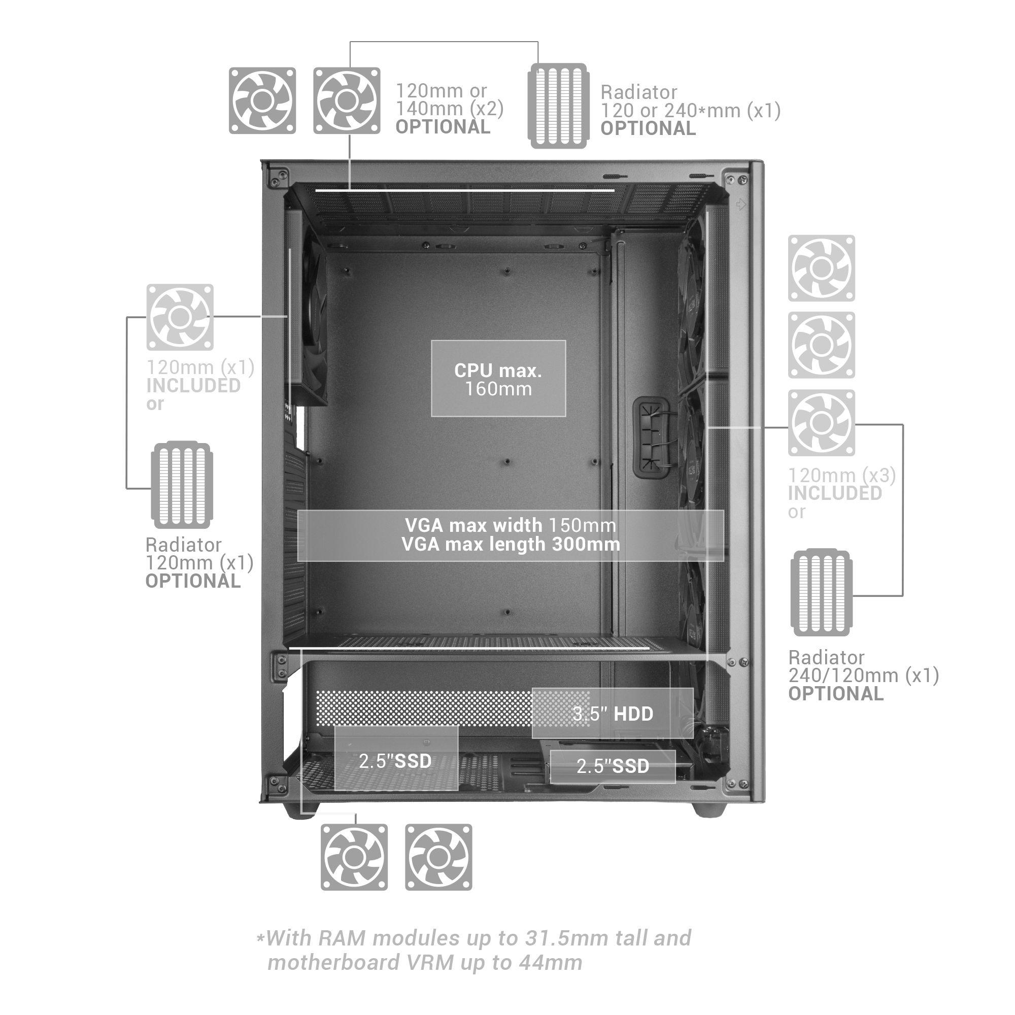 Caixa para PC MARS GAMING MC-T800 (ATX, Micro ATX, Mini-ITX - Midi Tower - Preto), miniatura 12