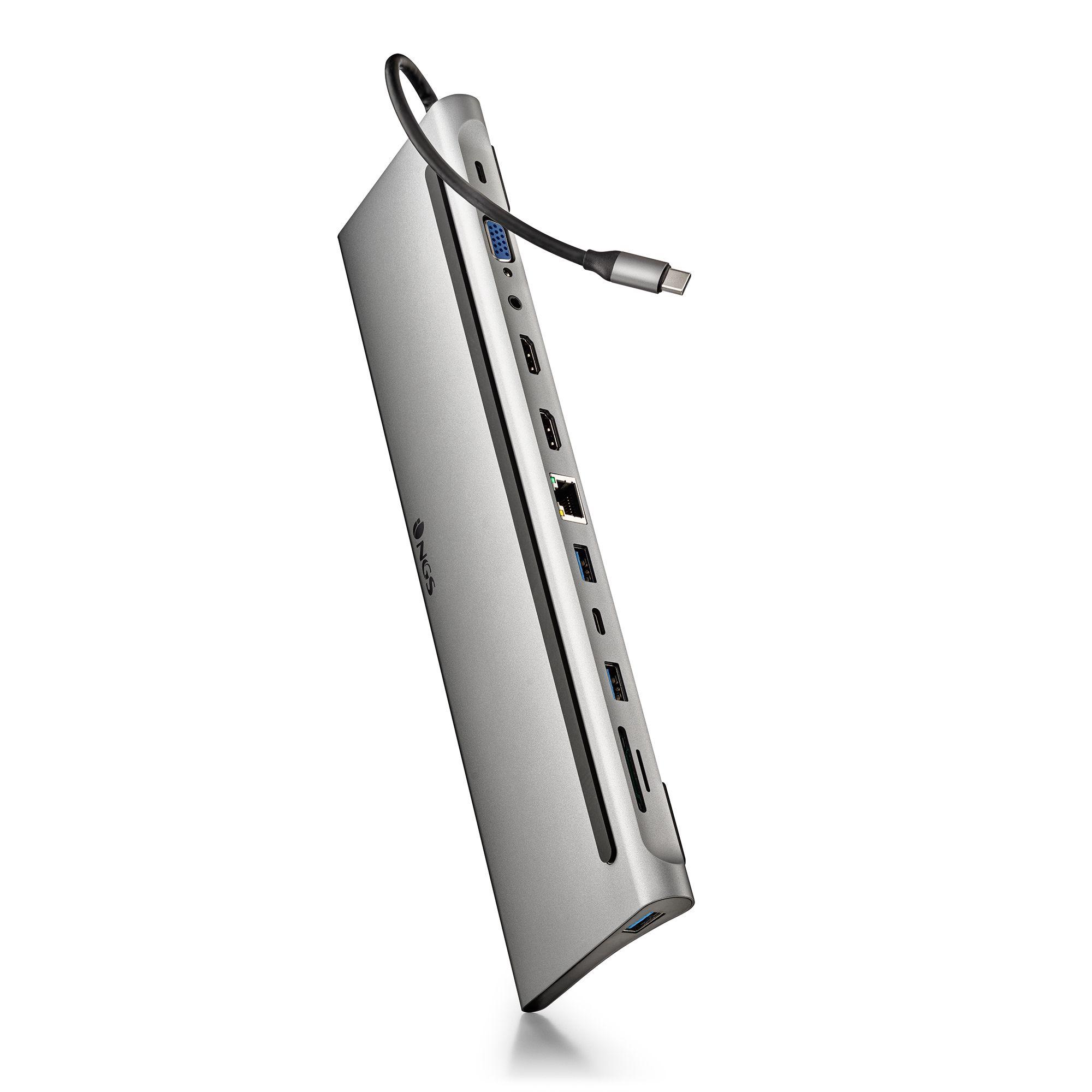 Adaptador Multiporta USB-C NGS WONDERDOCK12 (0,18 m - Prateado)