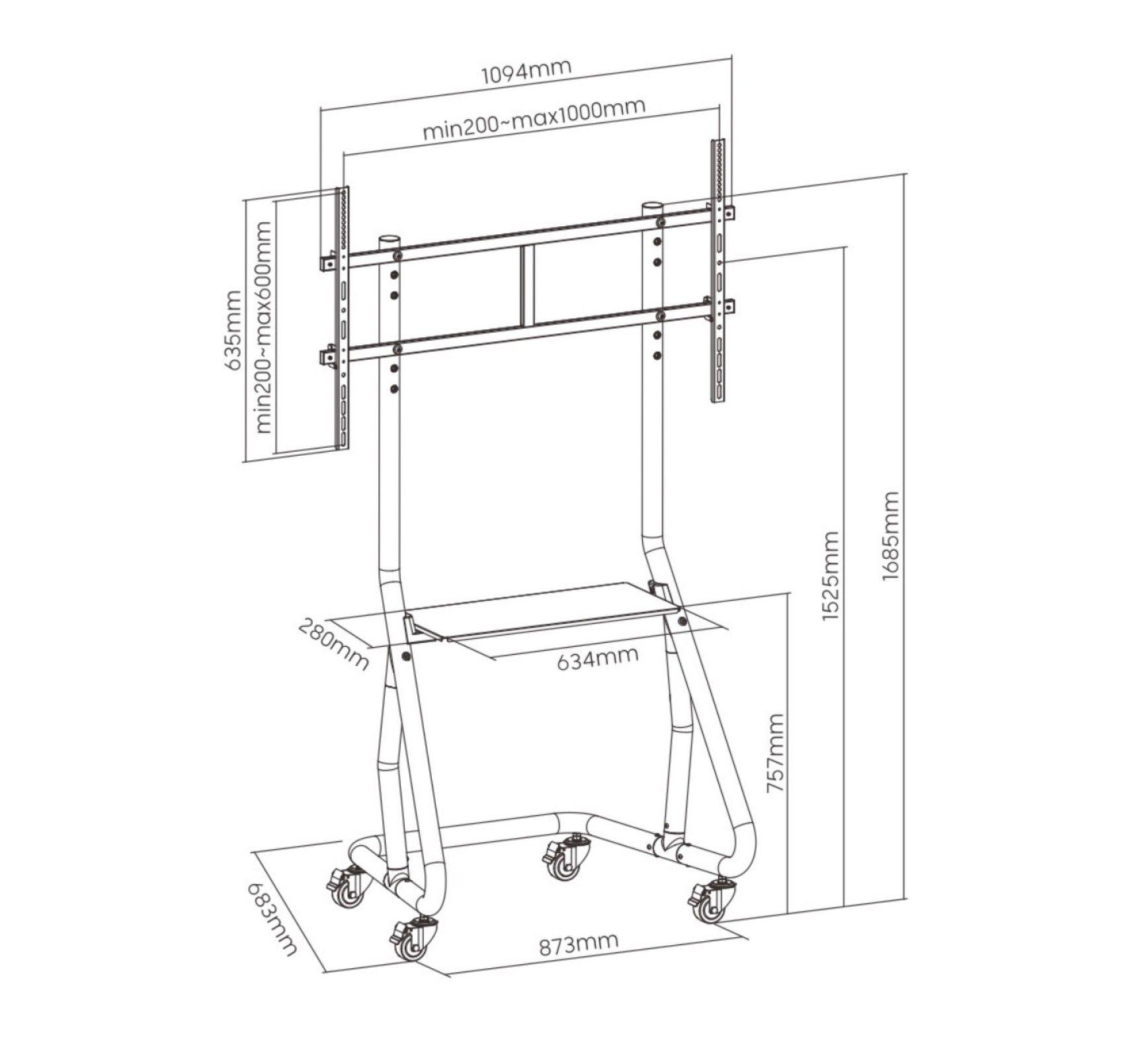 Suporte de Chão com Rodas para TV EQUIP 650609 (60–105" - VESA 400 x 400 a 1000 x 600 mm - Preto), miniatura 11