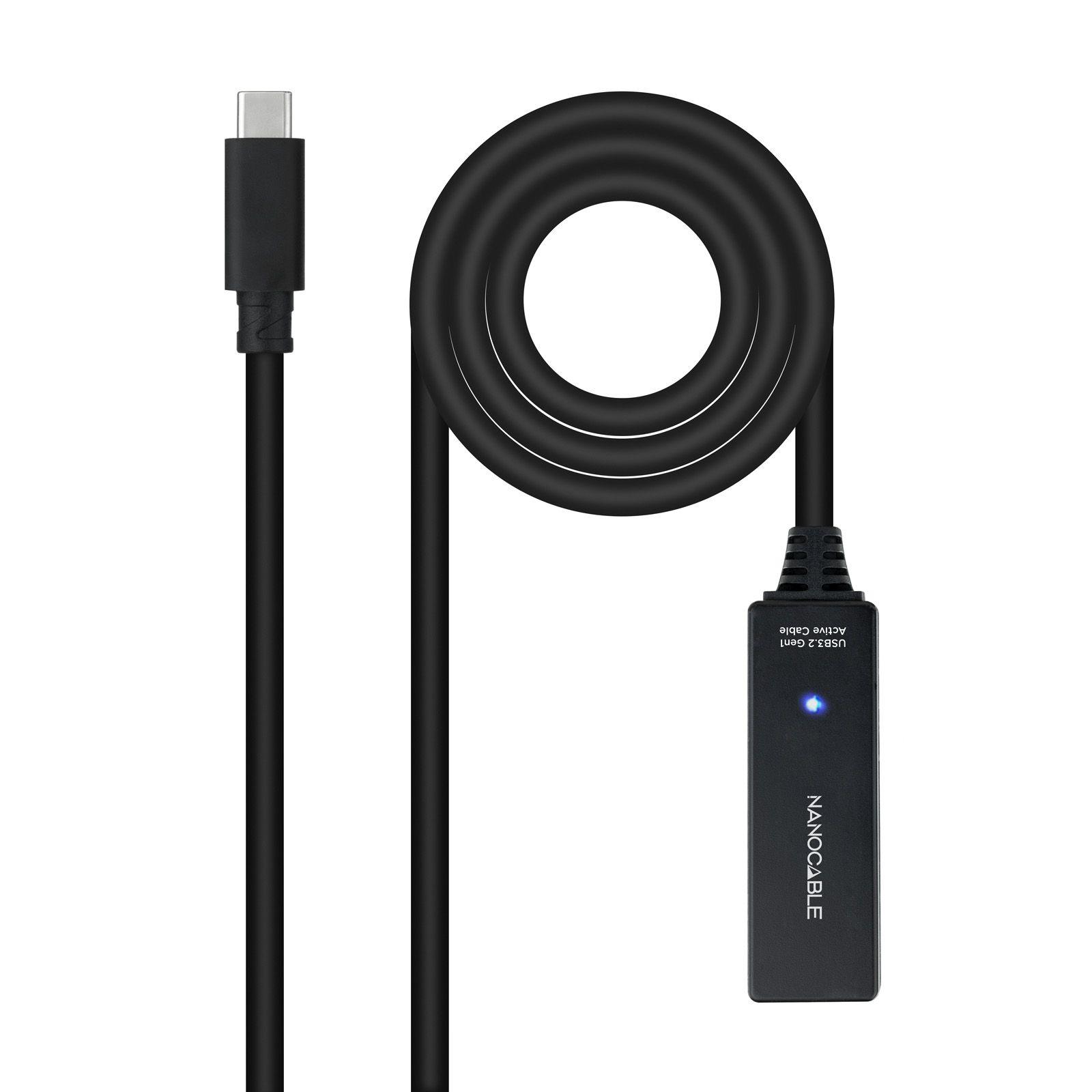 Cabo de Extensão USB-C NANOCABLE 10.01.1311 (5 m - USB C - Preto)