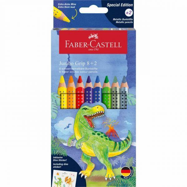 Lápis de Cor Aguareláveis FABER-CASTELL Jumbo Grip Dino 8+2 (Multicor)