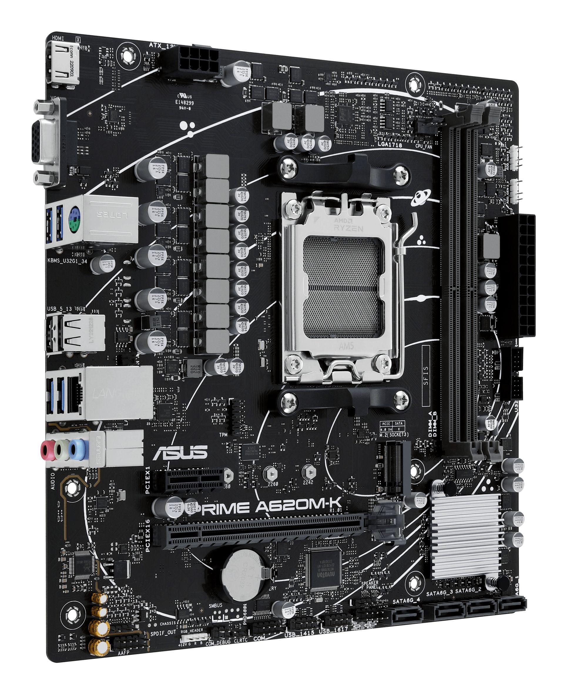 Motherboard ASUS PRIME A620M-K (AM5 - AMD Ryzen 7000 Series - micro ATX - Preto) — miniatura 3
