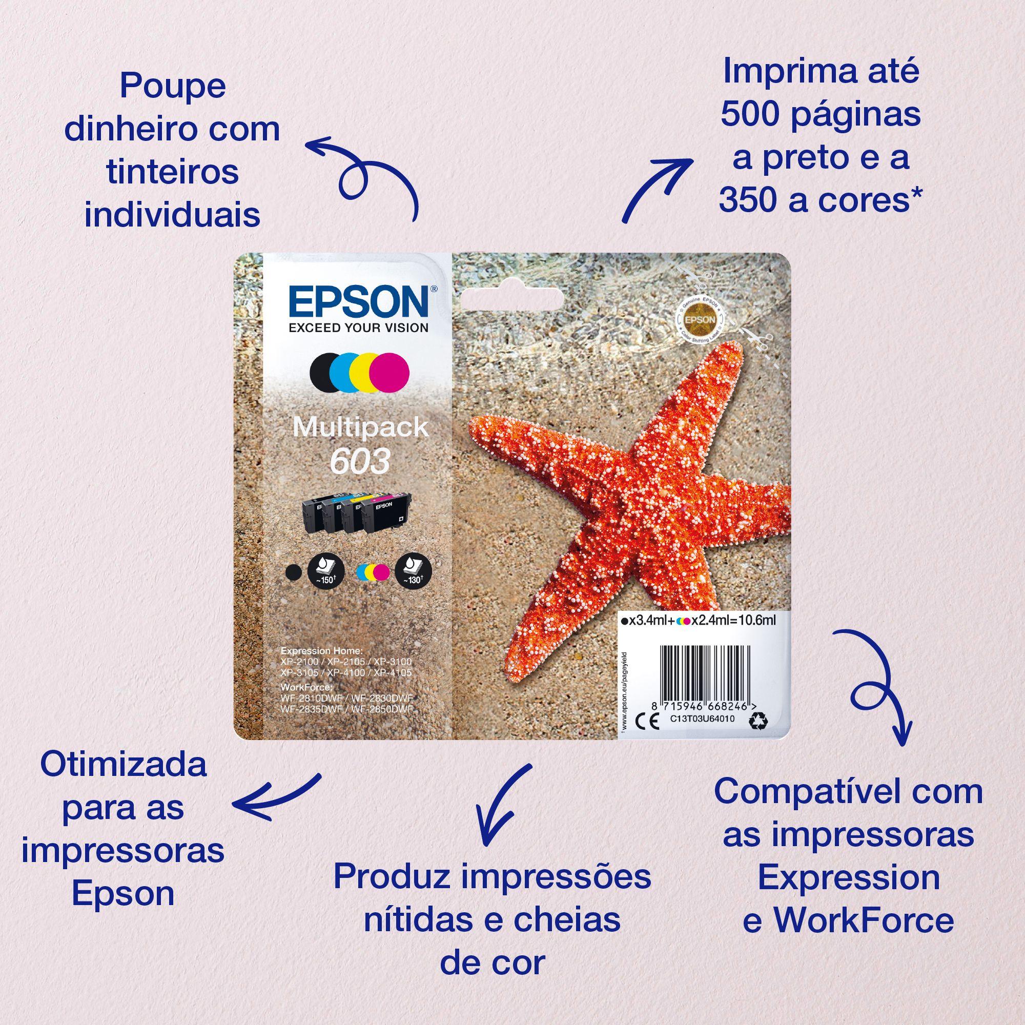 Tinteiro EPSON 603 C13T03U34010 (XP-2100/XP-2105/XP-3100/XP-3105/XP-4100/XP-4105/WF-2850DWF/WF-2835DWF/WF-2830DWF/WF-2810DWF - 2,4 ml - Magenta)