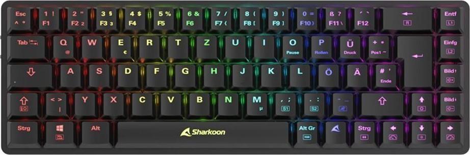 Teclado SHARKOON PureWriter W65 Silent (Alemão - Kailh Red - 65% - Preto e Vermelho)
