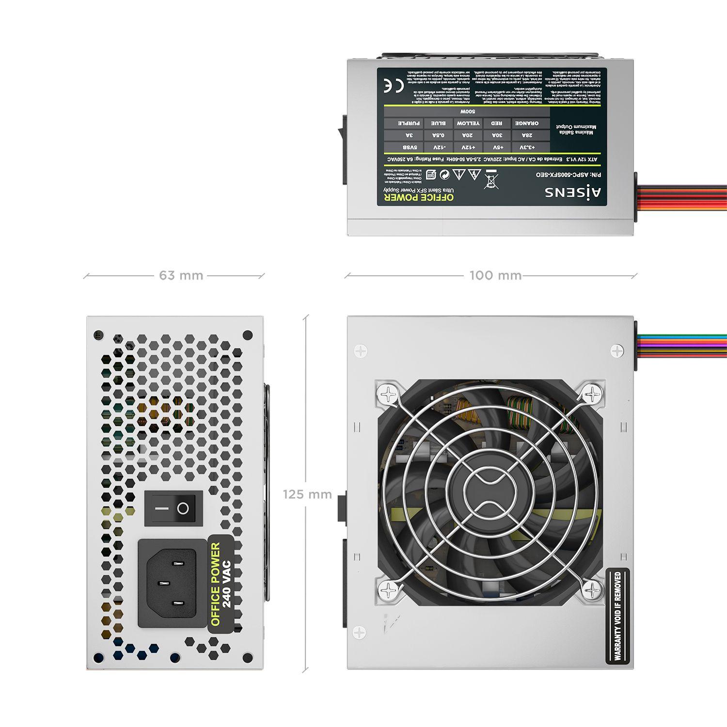 Fonte de Alimentação AISENS ASPC-500SFX-SEO (SFX - 500 W - Prateado), miniatura 3