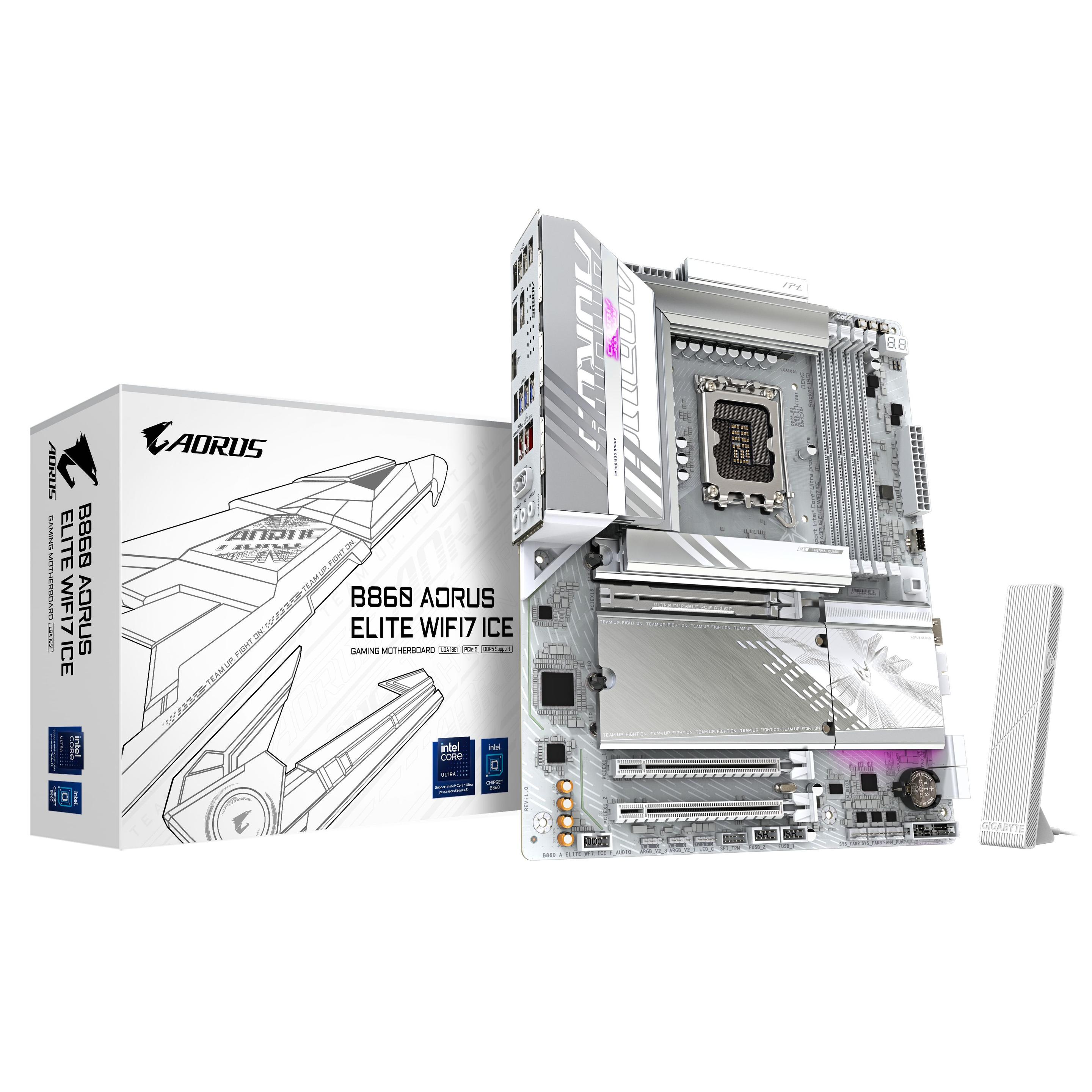 Motherboard GIGABYTE B860 AORUS ELITE WIFI7 ICE (LGA 1851 (Socket V1) - ATX - Duplo canal - Branco)