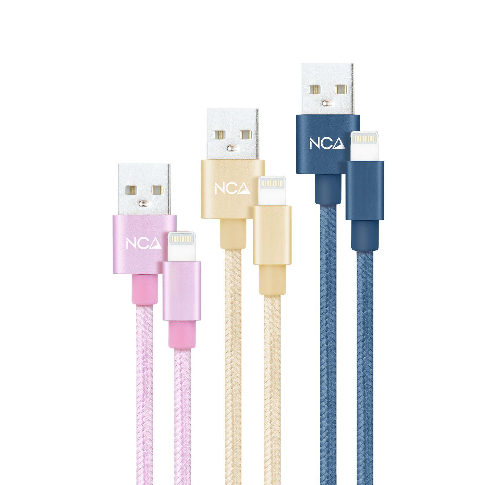 Pack de 3 Cabos USB-A para Lightning NANOCABLE 10.10.0401-CO2 (1 m - USB A - Rosa, Dourado e Azul)