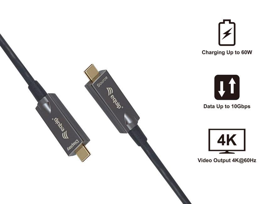 Cabo USB-C para USB-C EQUIP 119464 (7,5 m - USB-C - Preto) — miniatura 3