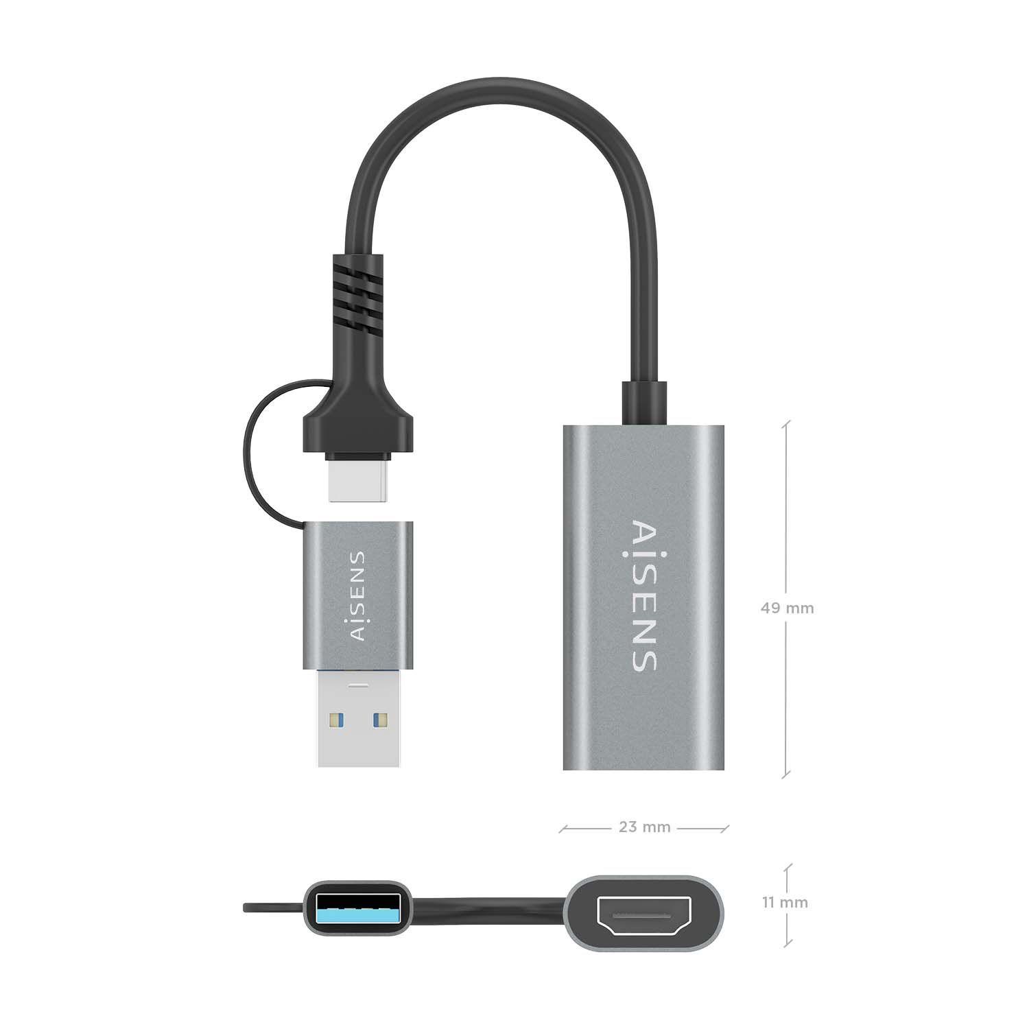 Conversor AISENS A109-0913 (0,15 m - USB Type-A, USB Type-C - HDMI fêmea - Cinzento), miniatura 4