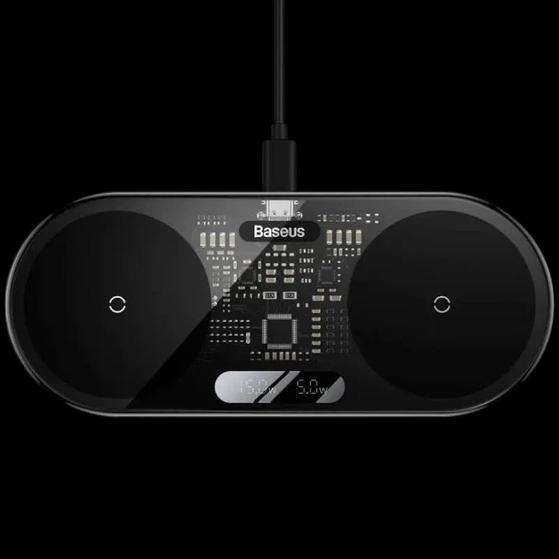Carregador Sem Fios Duplo BASEUS WXSX010101 (20 W - Smartphone, Auscultadores - Android, iOS - Preto)