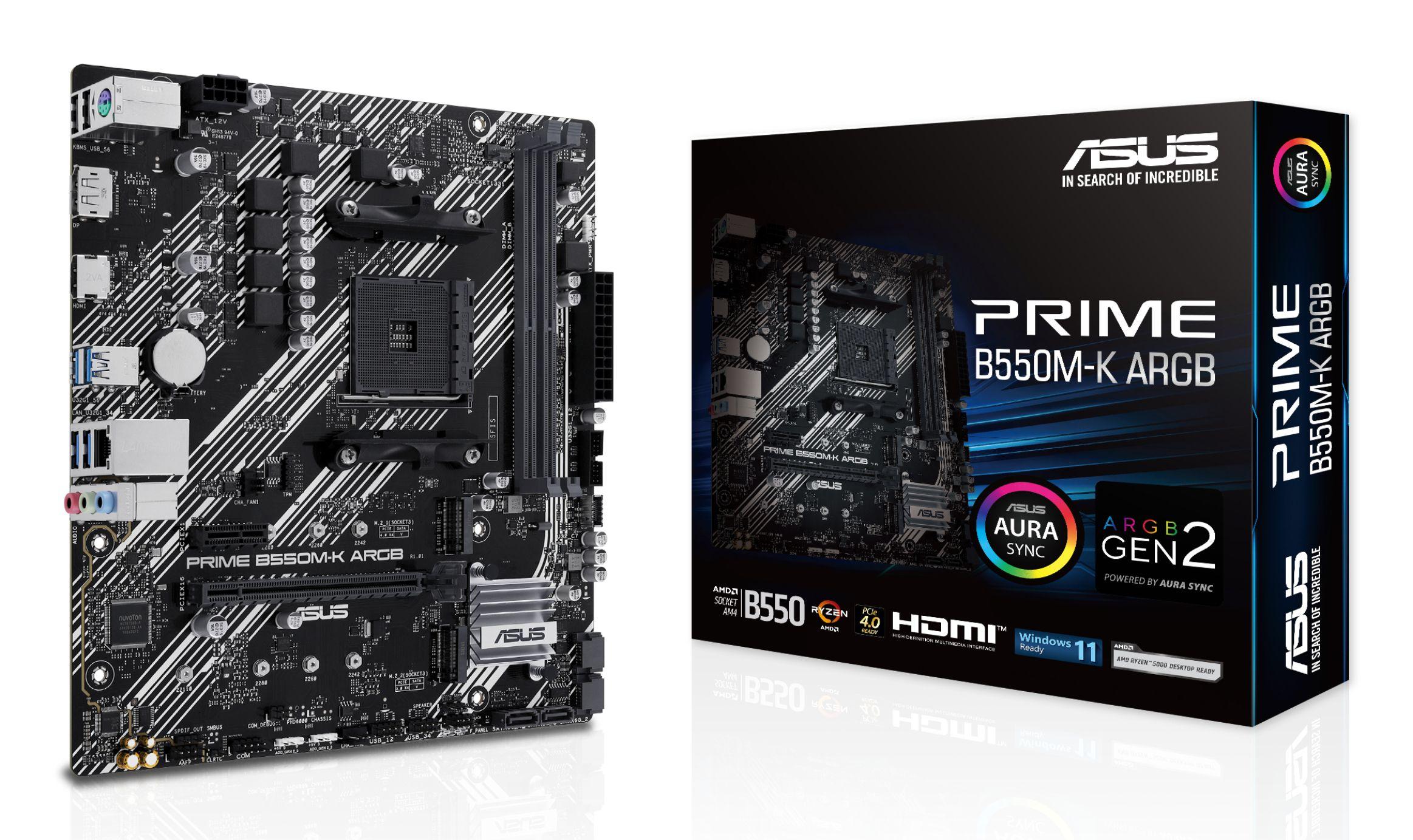 Motherboard ASUS PRIME B550M-K ARGB (AM4 - micro ATX - Duplo canal)