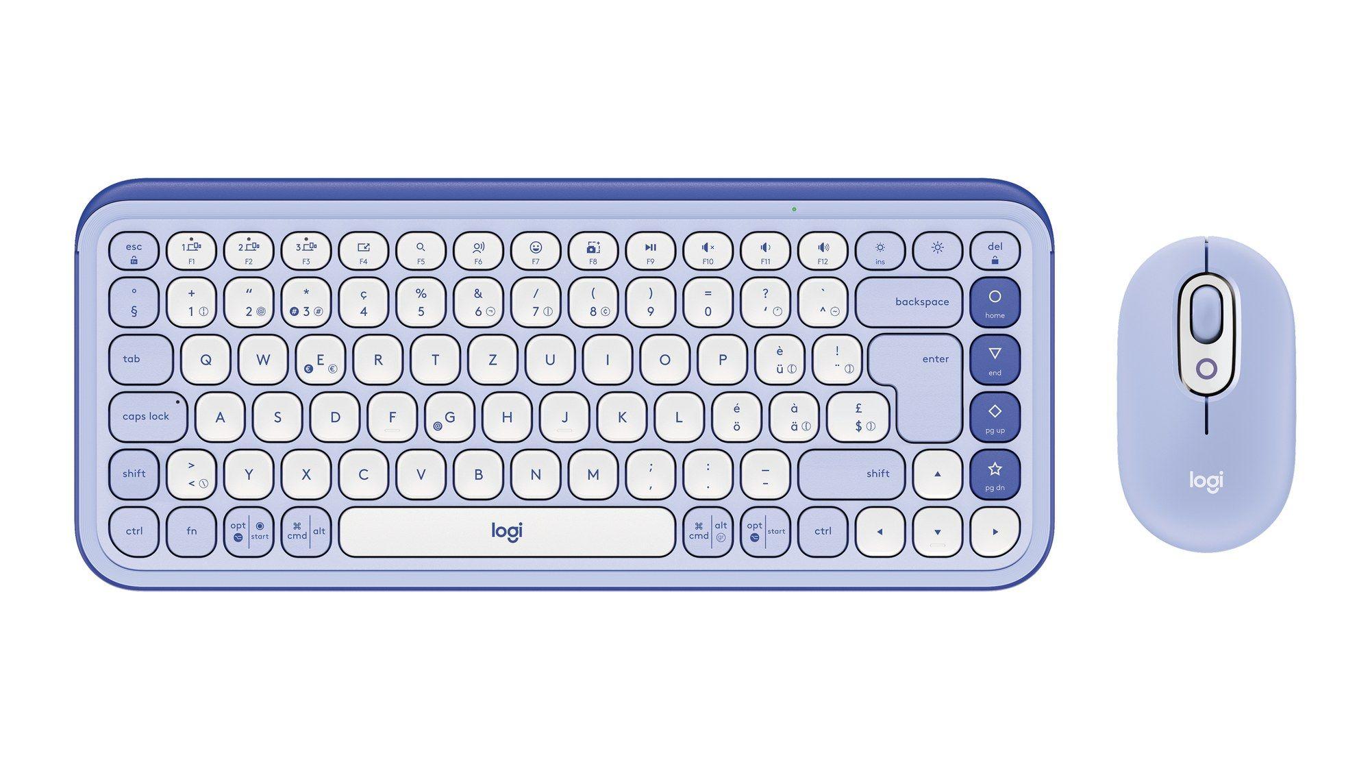 Conjunto de Teclado e Rato LOGITECH POP Icon Combo (Suíço - Teclas tesoura - Mini - Lilás e Branco)