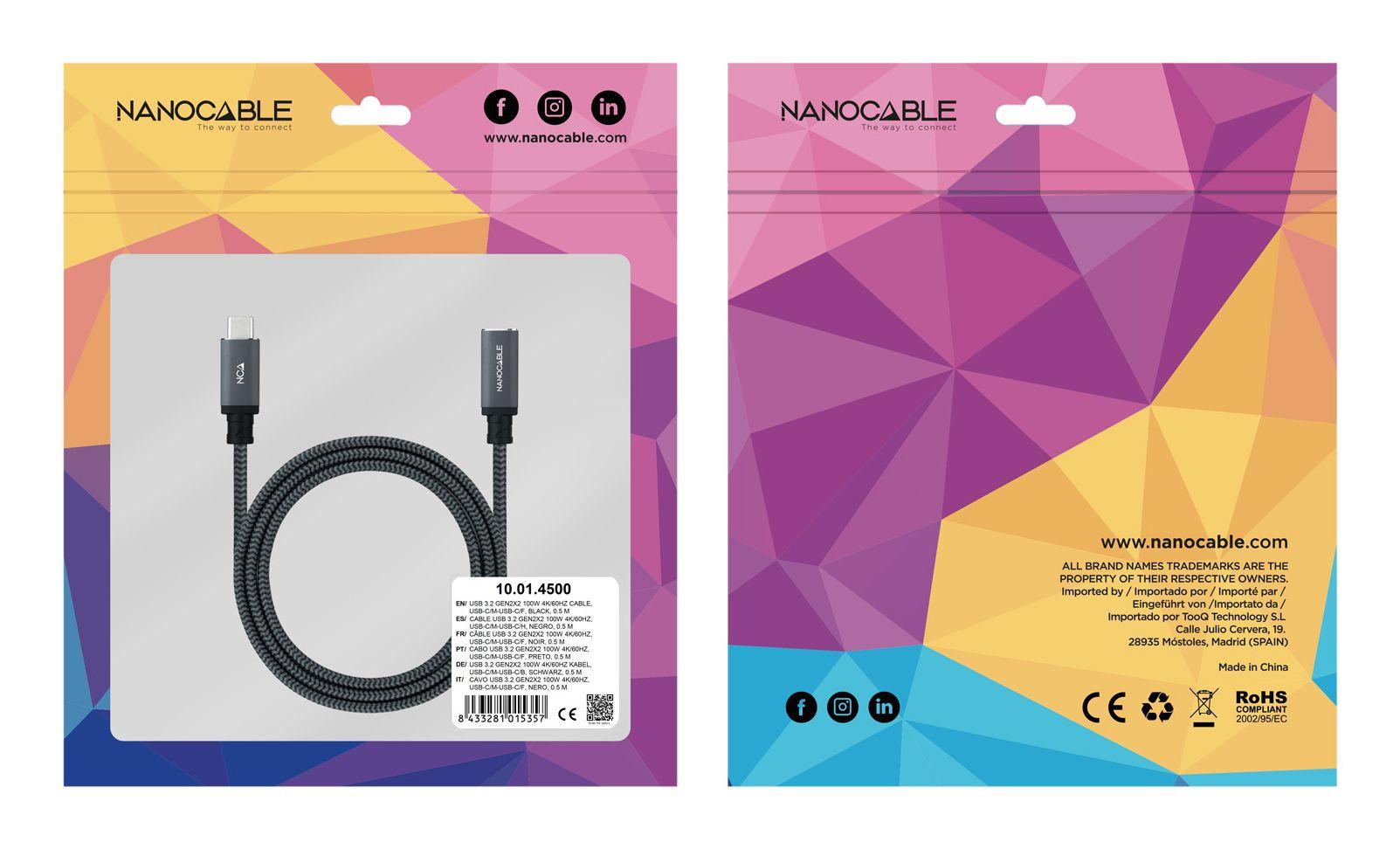 Cabo de Extensão USB-C NANOCABLE 10.01.4502-COMB (2 m - USB C - Preto) — miniatura 6