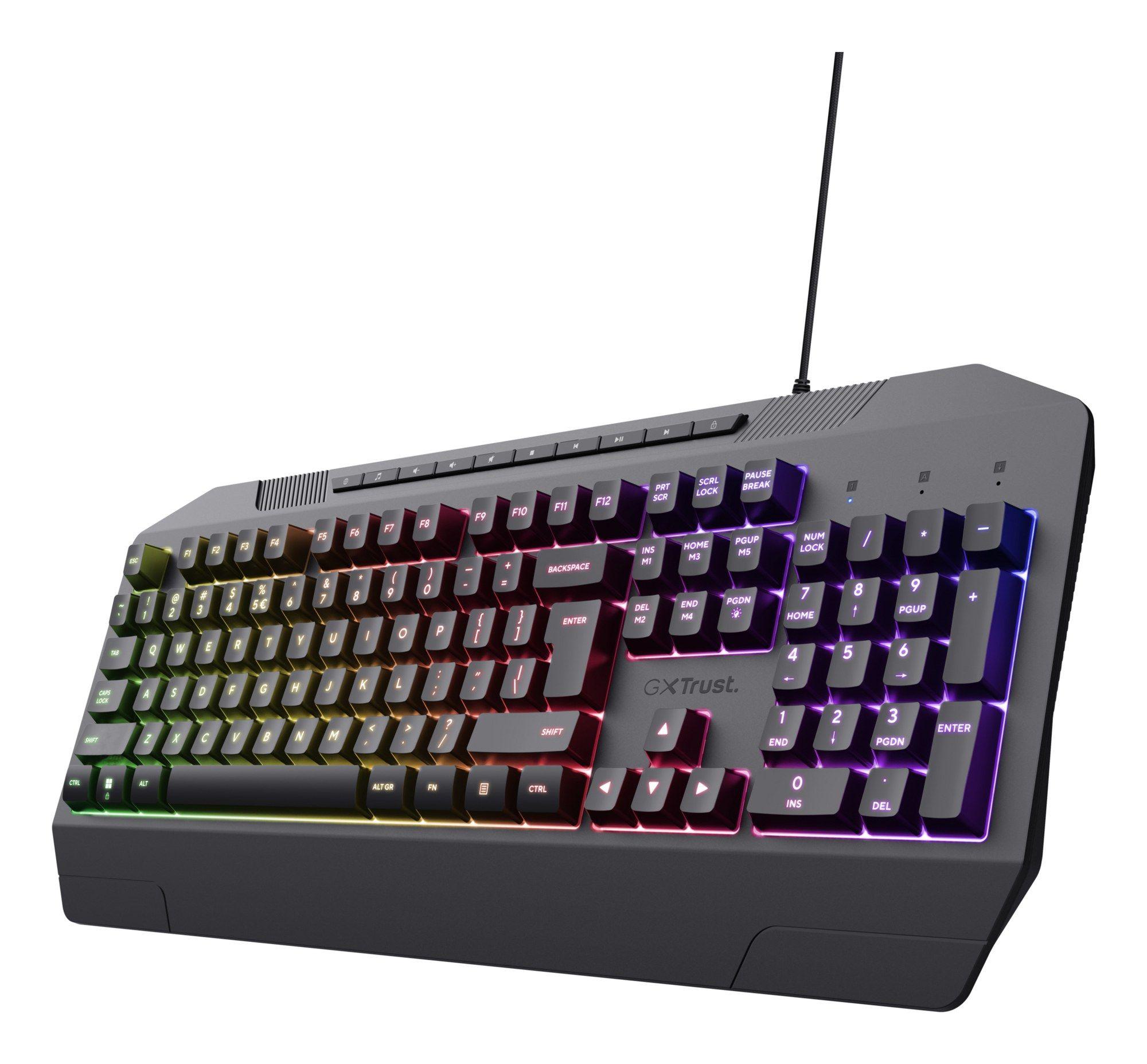 Teclado TRUST GXT 836 Evocx (Espanhol - Interruptor de membrana - Tamanho completo - Preto)