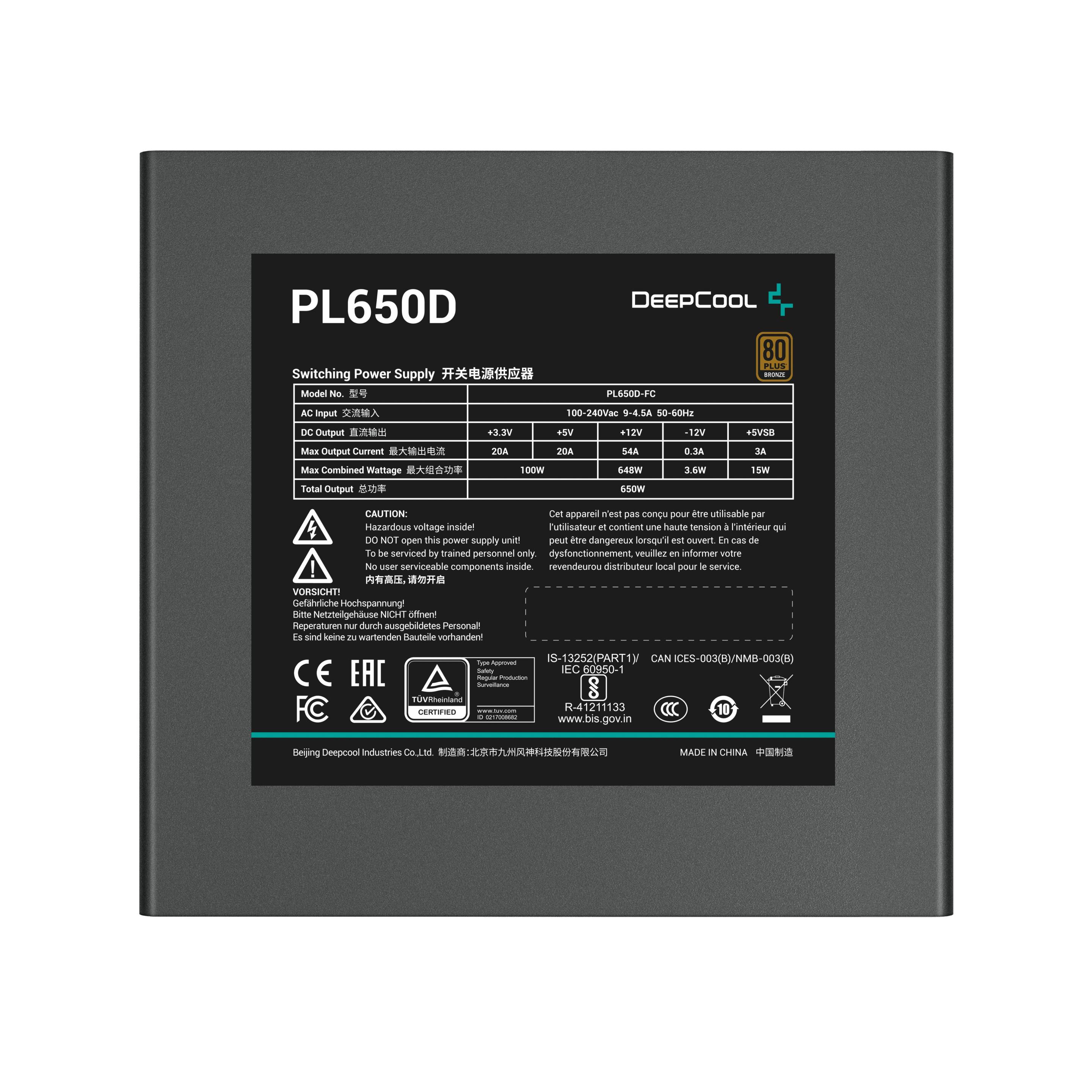 Fonte de Alimentação DEEPCOOL PL650D (ATX - 650 W - 80 PLUS Bronze - Branco), miniatura 3