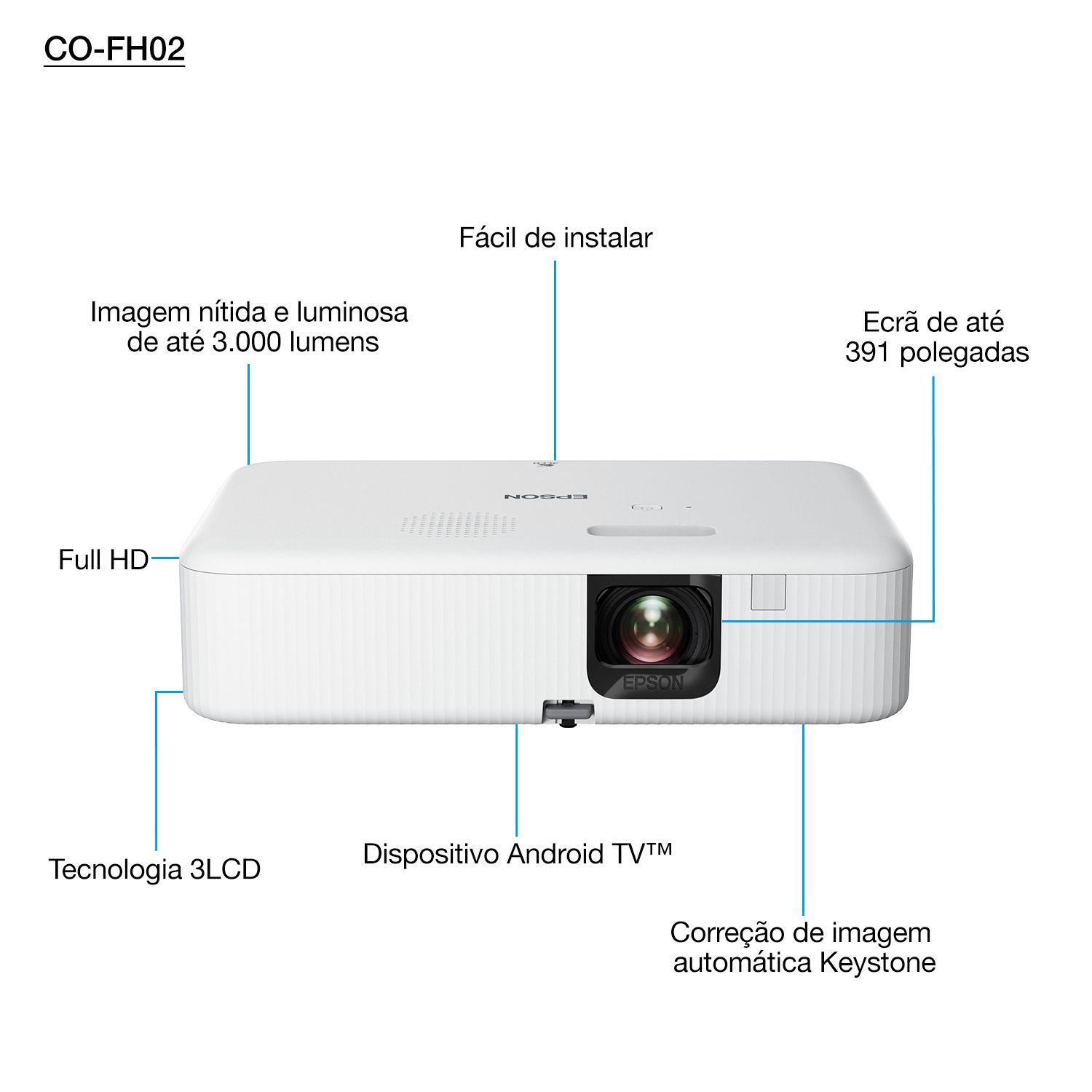 Projetor EPSON CO-FH02 (1080p - 26 a 391 polegadas - Android TV - Branco)