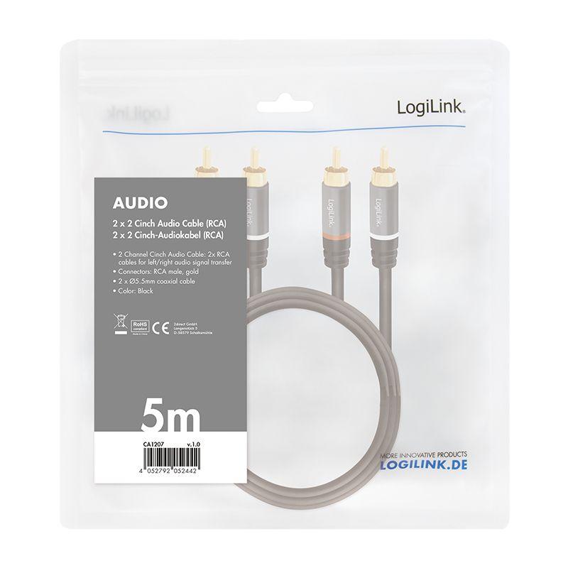 Cabo de Áudio LOGILINK CA1207 (2x RCA Macho para 2x RCA Macho - 5 m - Preto) — miniatura 4