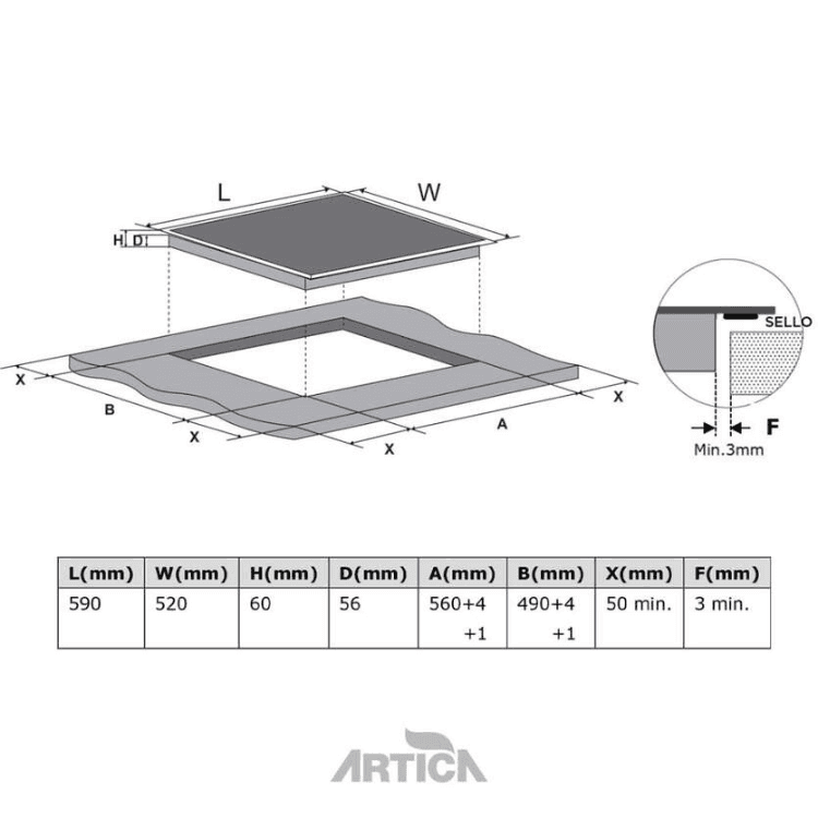 Placa de Indução de Encastre ARTICA AEI63223 (Largura 59 cm - 7400 W - Encastre), miniatura 3