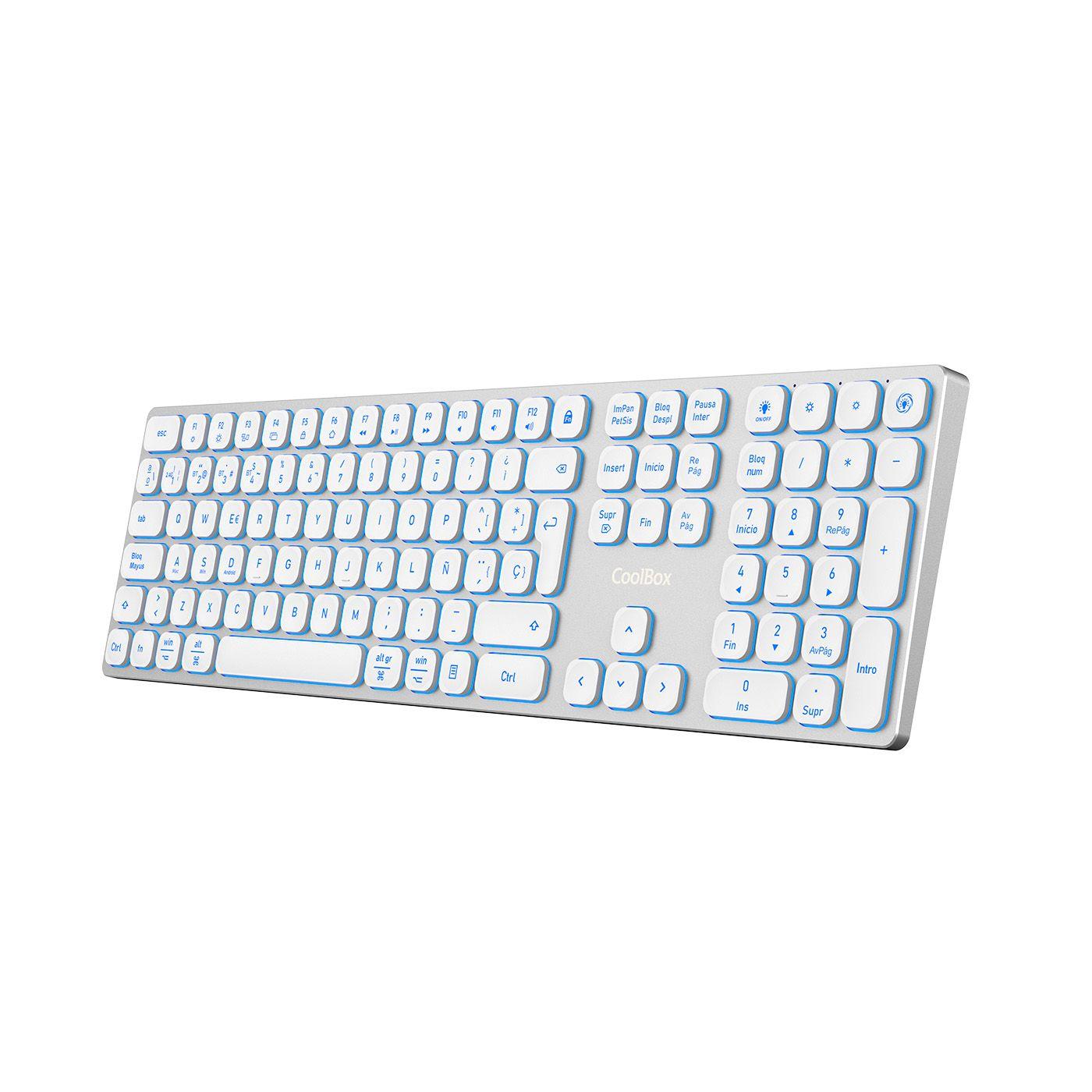 Teclado COOLBOX Moonlight Key B431 (Internacional - USB + RF Wireless + Bluetooth - Branco/Prateado)