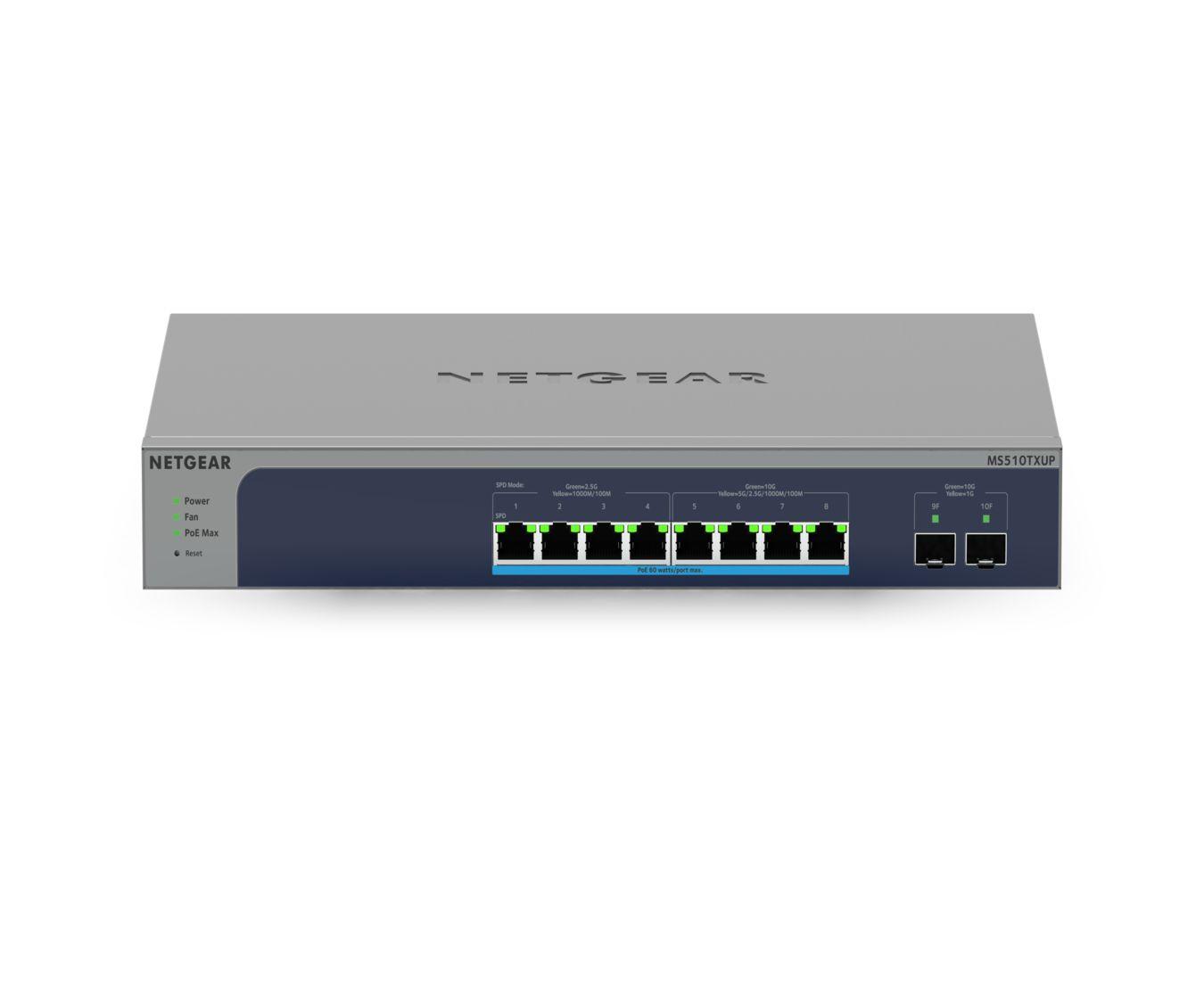 Switch NETGEAR MS510TXUP (10G Ethernet - 140 Gbit/s - L2/L3/L4 - Cinzento e Azul)