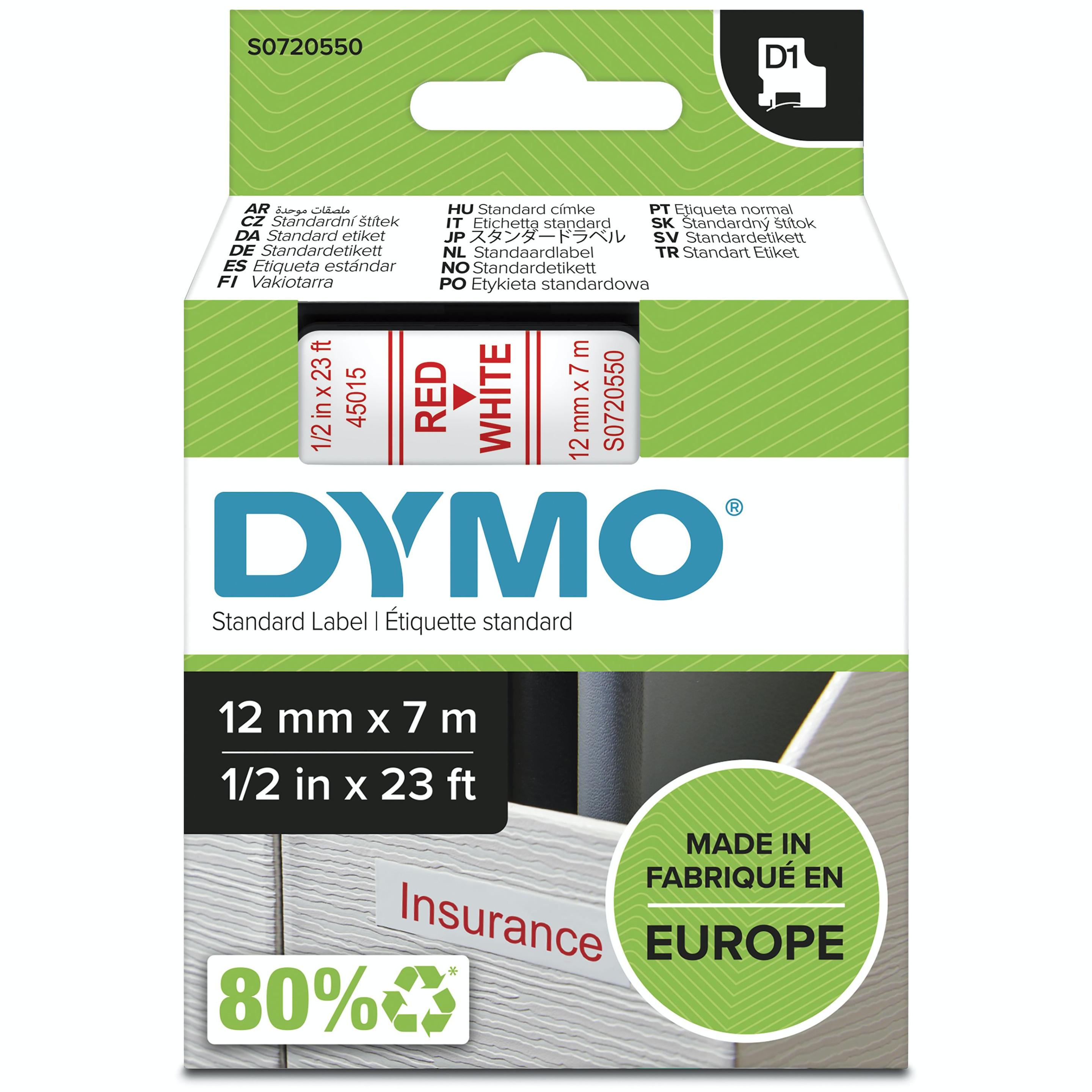 Fita de Impressão DYMO D1 45015 (Vermelho sobre Branco)