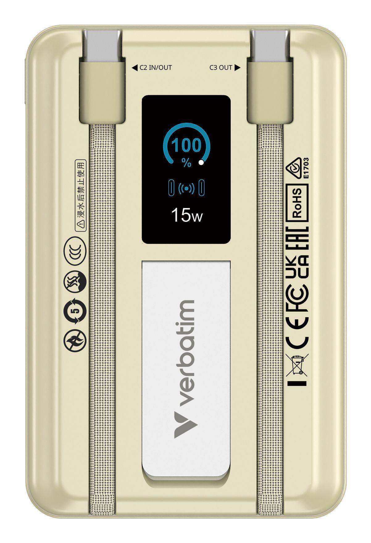 Powerbank VERBATIM Charge'n'Go 2C & Display (10000 mAh - 38,5 Wh - USB Type-C - Dourado), miniatura 2