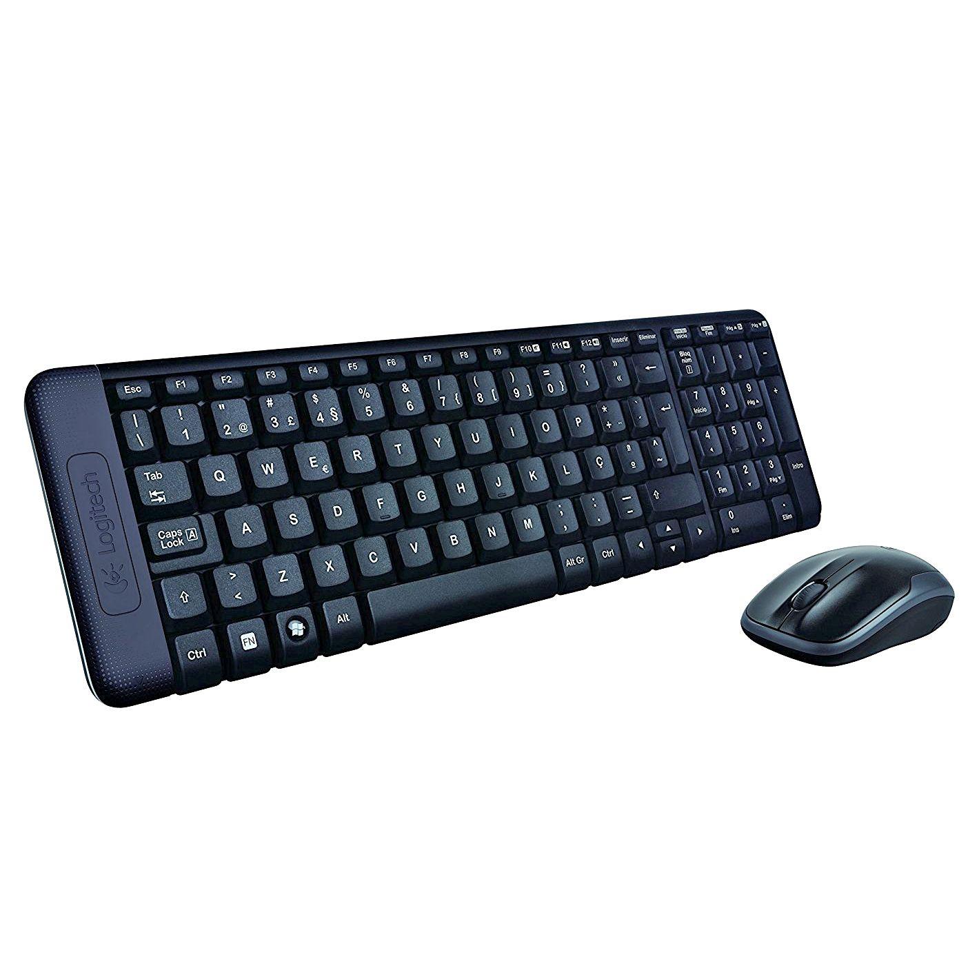 Conjunto de Teclado e Rato LOGITECH MK220 (Espanhol - USB - Sem fios - Preto)
