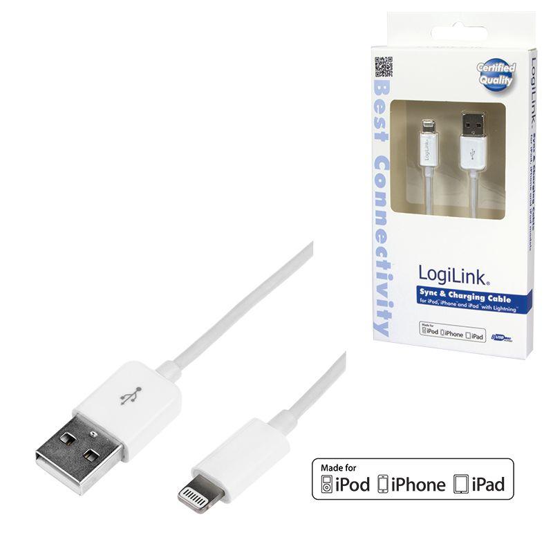 Cabo USB-A para Lightning LOGILINK UA0199 (1 m - USB-A 2.0 - Branco) — miniatura 3