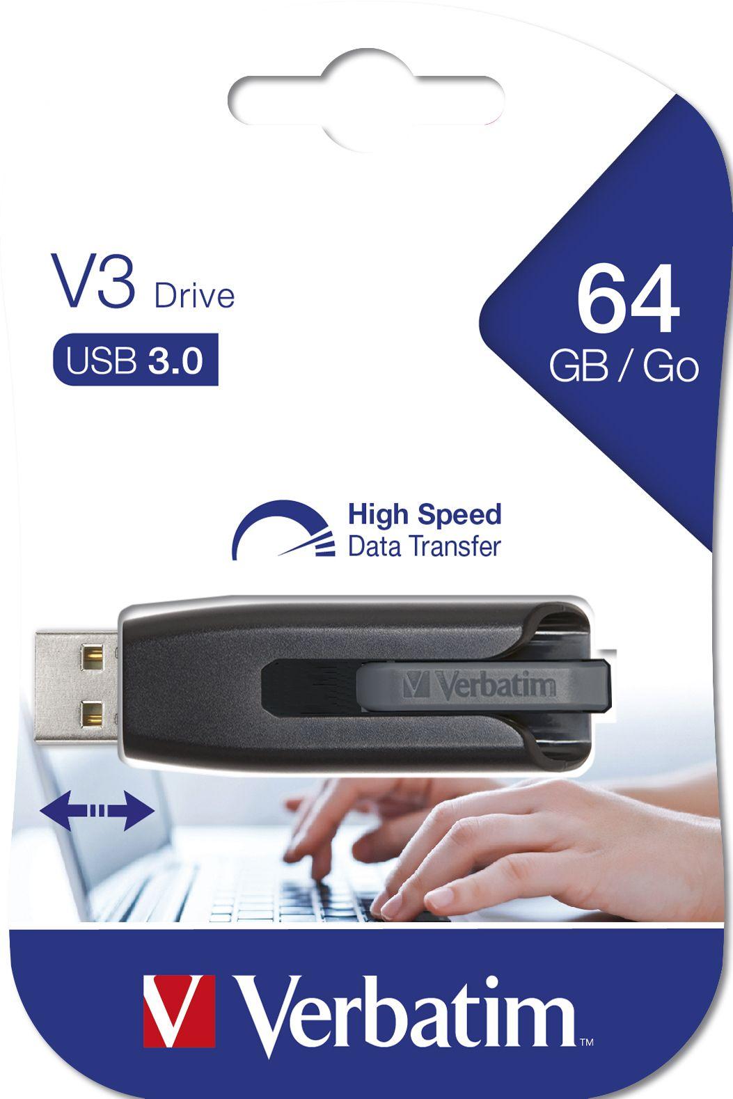 Pen USB VERBATIM Store 'n' Go V3 (USB Type-A - USB 3.2 Gen 1 - Sem tampa - Preto e Cinzento), miniatura 4