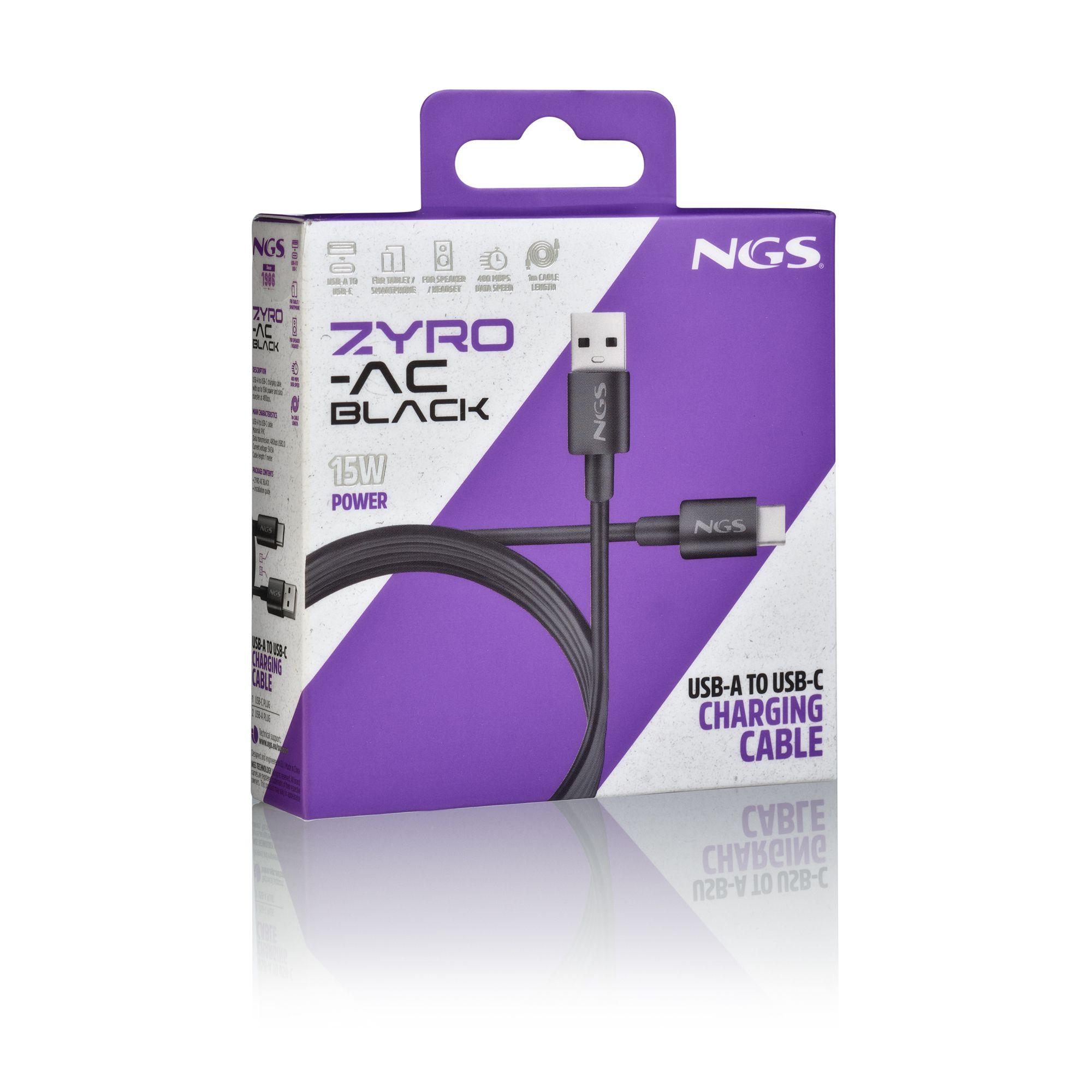 Cabo USB-A para USB-C NGS ZYRO-AC (1 m - USB C - USB A - Preto) — miniatura 5