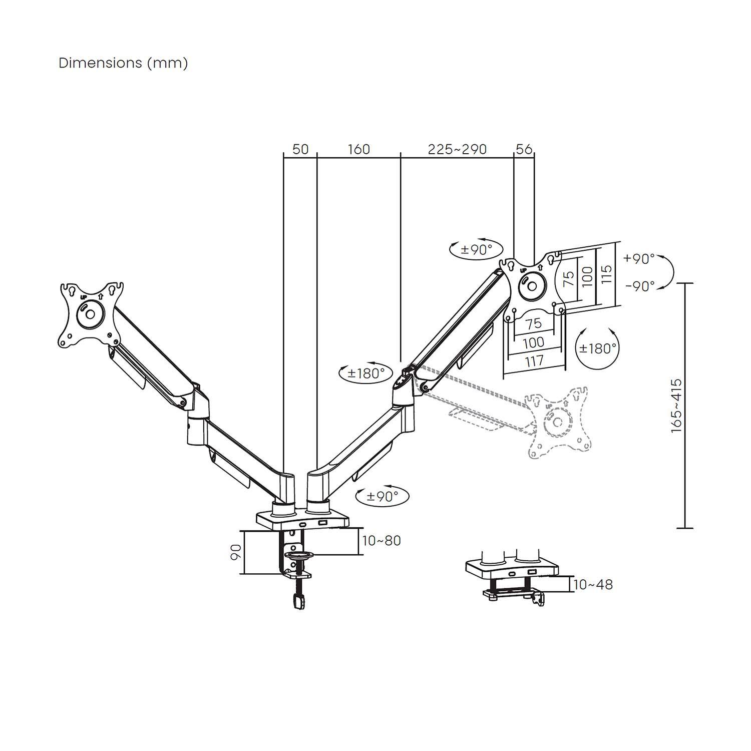 Suporte de Secretária para 2 Monitores/TV AISENS DT32TSR-357 (17-32" - 9 kg por Ecrã - Preto), miniatura 7