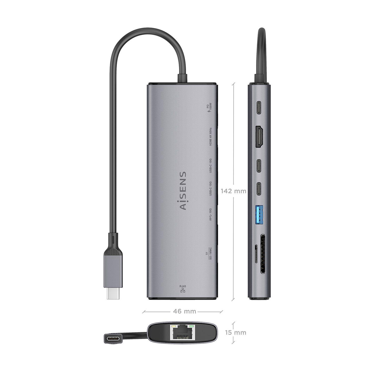 Dock USB-C AISENS ASUC-8P033-GR (0,2 m - Cinzento), miniatura 4
