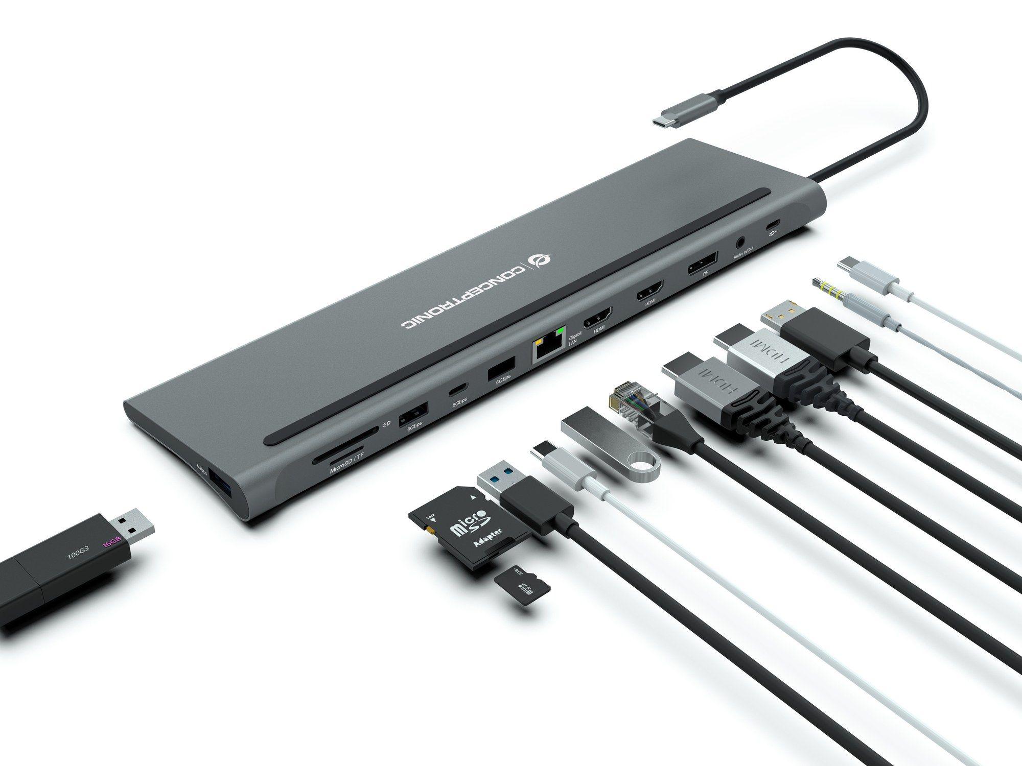 Estação de Ancoragem USB-C CONCEPTRONIC DONN17G (18 cm - Universal - Cinzento), miniatura 5