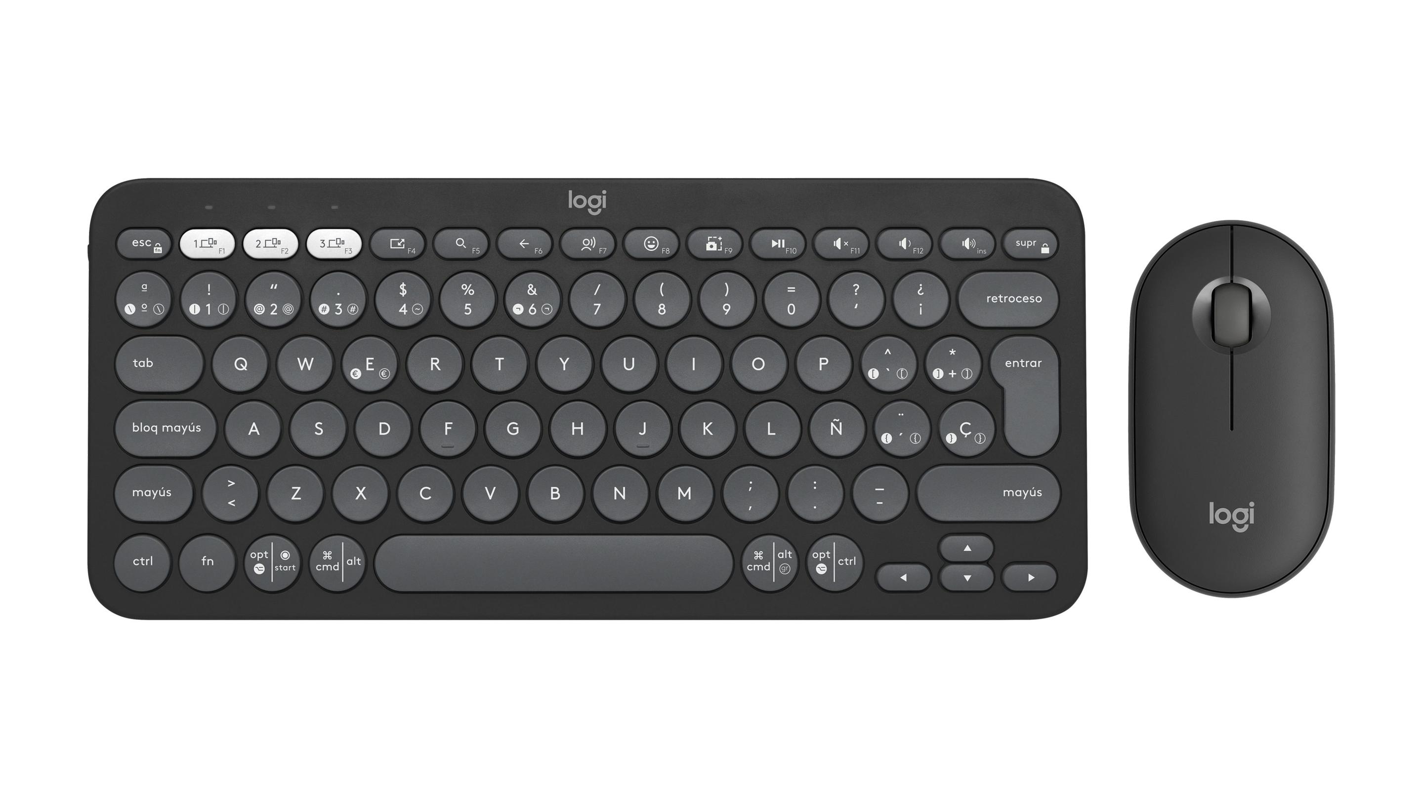 Teclado e Rato LOGITECH Pebble 2 Combo (Espanhol - Teclas tesoura - Mini - Grafite)