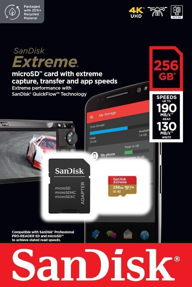 Cartão de Memória SANDISK Extreme SDSQXAV-256G-GN6MA (256GB - Classe 10 - 190 MB/s - Vermelho)