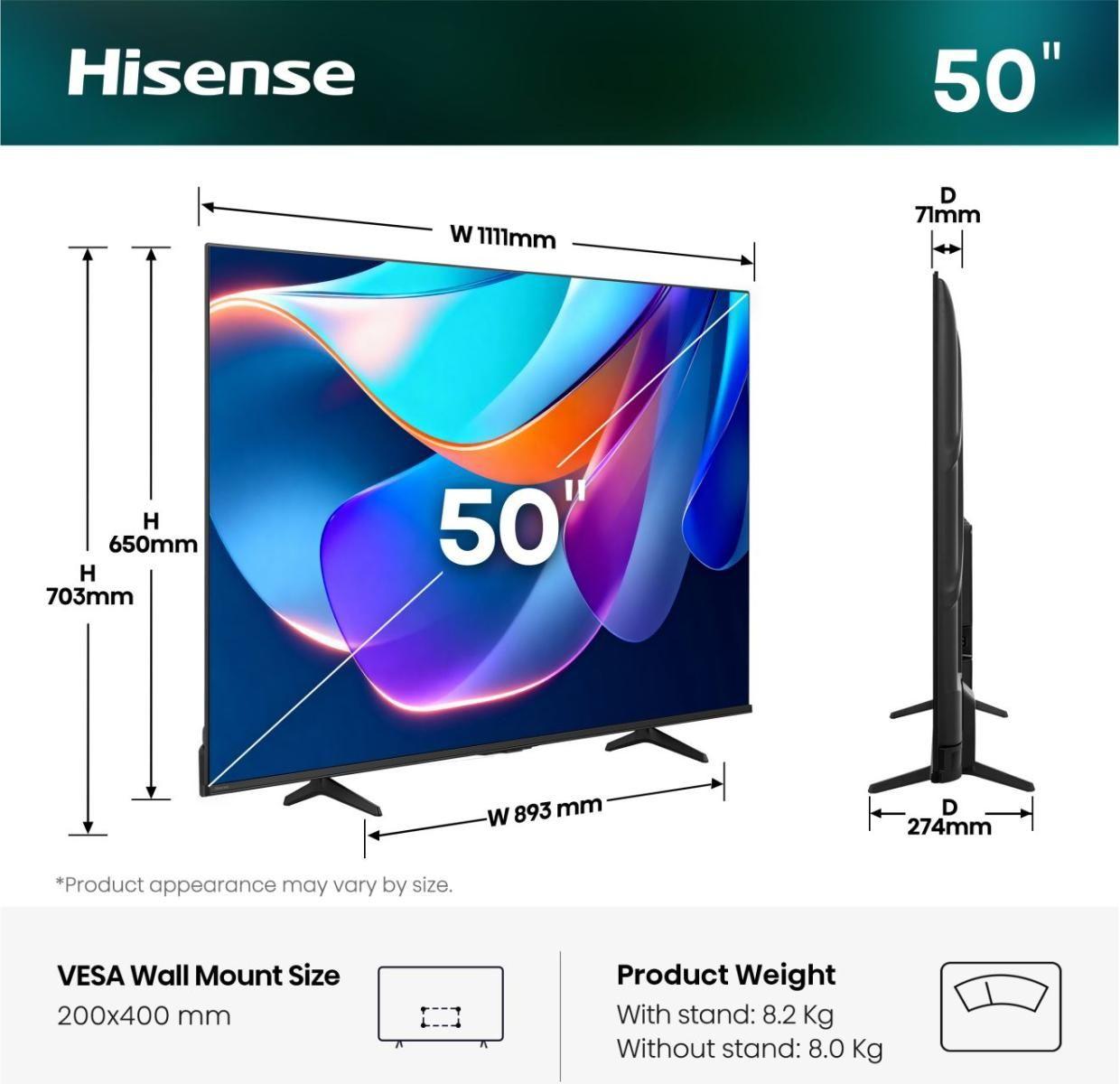 Televisão HISENSE TV 50A6S (50" - QLED - 4K Ultra HD - Preto), miniatura 2