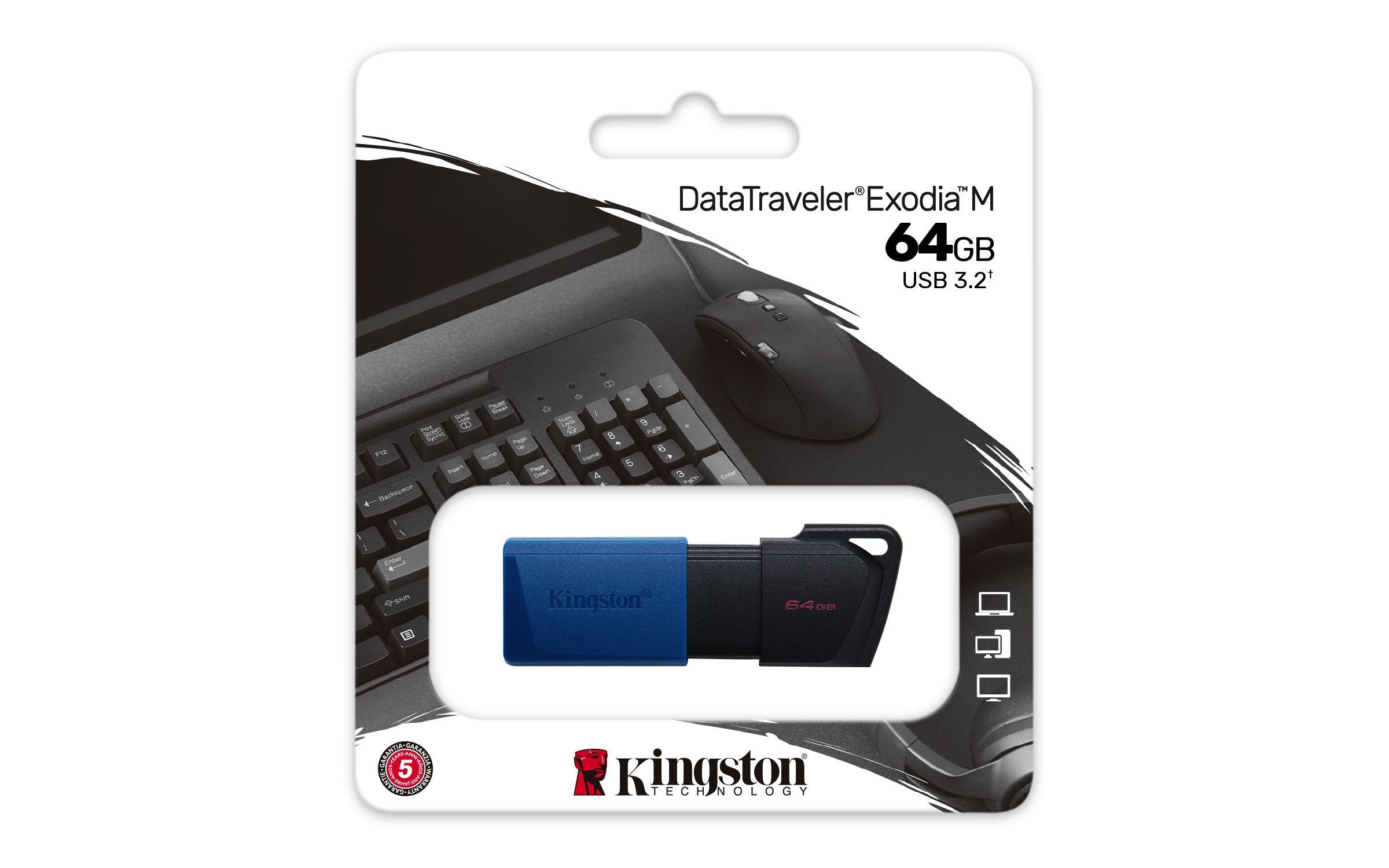 Pen USB KINGSTON DataTraveler Exodia M DTXM/64GB (64 GB - Deslizante - USB Type-A - Preto/Azul) — miniatura 6