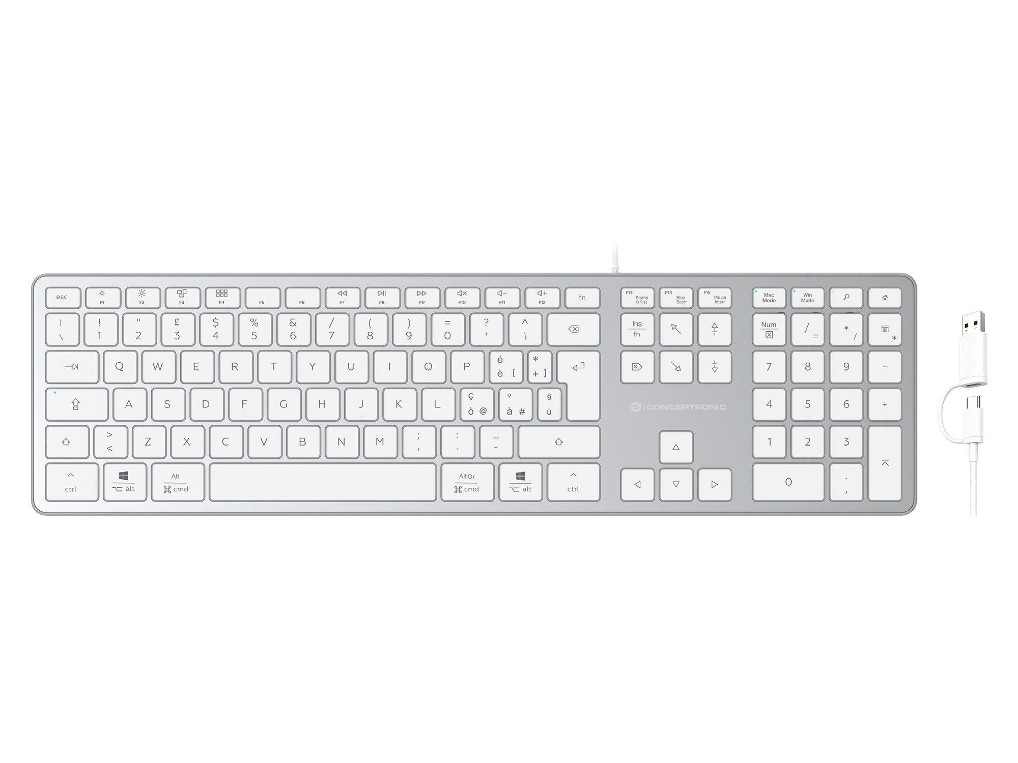 Teclado CONCEPTRONIC KAYNE02WIT (Italiano - Tamanho completo - USB - Branco)