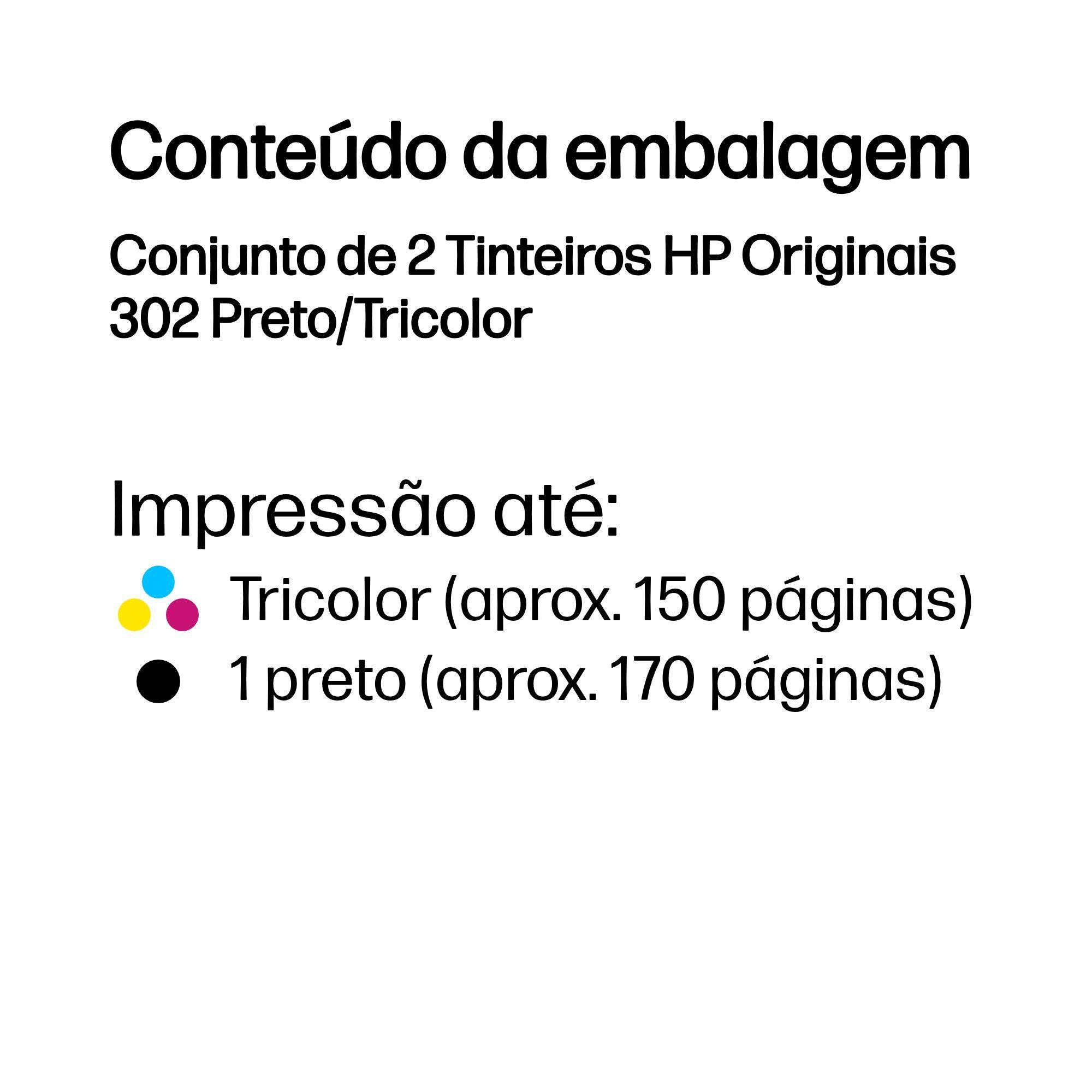 Pack de 2 Tinteiros HP 302 X4D37AE (190 páginas Preto / 165 páginas Cor - Preto, Ciano, Magenta e Amarelo), miniatura 3