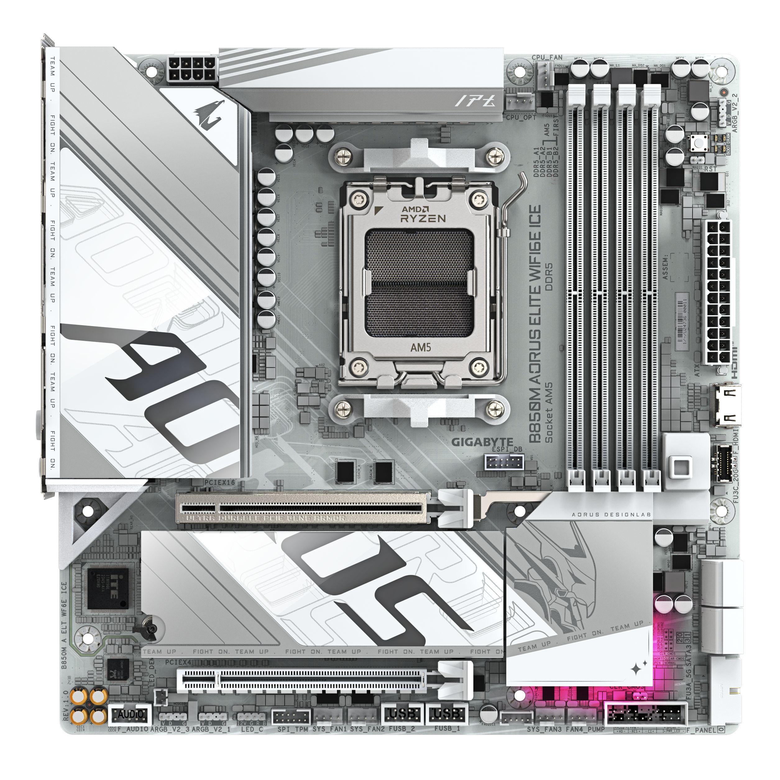 Motherboard GIGABYTE B850M AORUS ELITE WIFI6E ICE (AM5 - Micro-ATX - Dois canais - Branco), miniatura 2