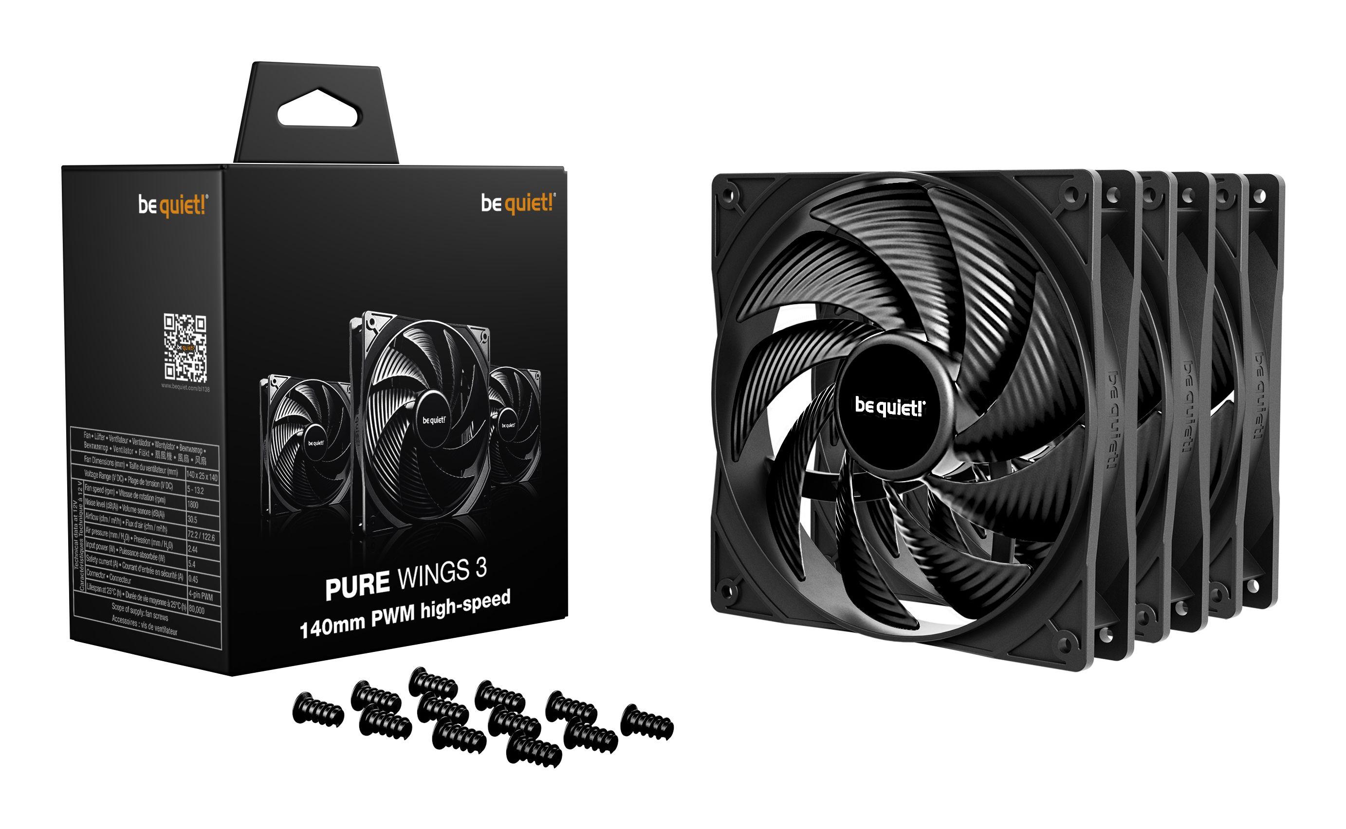 Ventoinhas para Caixa PC BE QUIET! Pure Wings 3 140 mm PWM High-Speed (6 W - Preto), miniatura 3