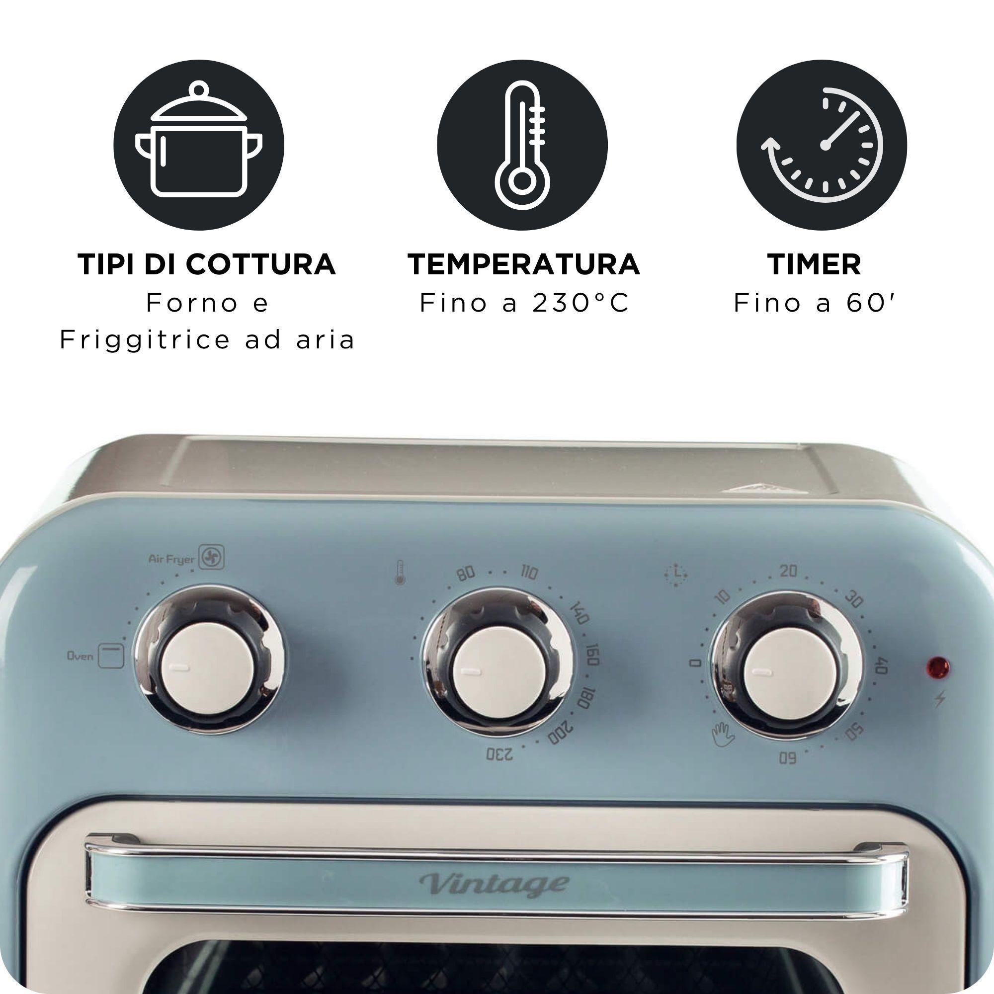 Fritadeira a Ar Independente ARIETE Vintage 4632/05 (1400 W - 230 °C - 80 °C - Azul Claro), miniatura 6