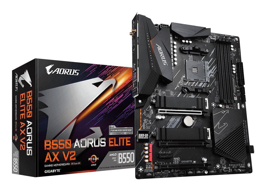 Motherboard GIGABYTE B550 AORUS ELITE AX V2 (AM4 - ATX - Duplo canal - Preto)