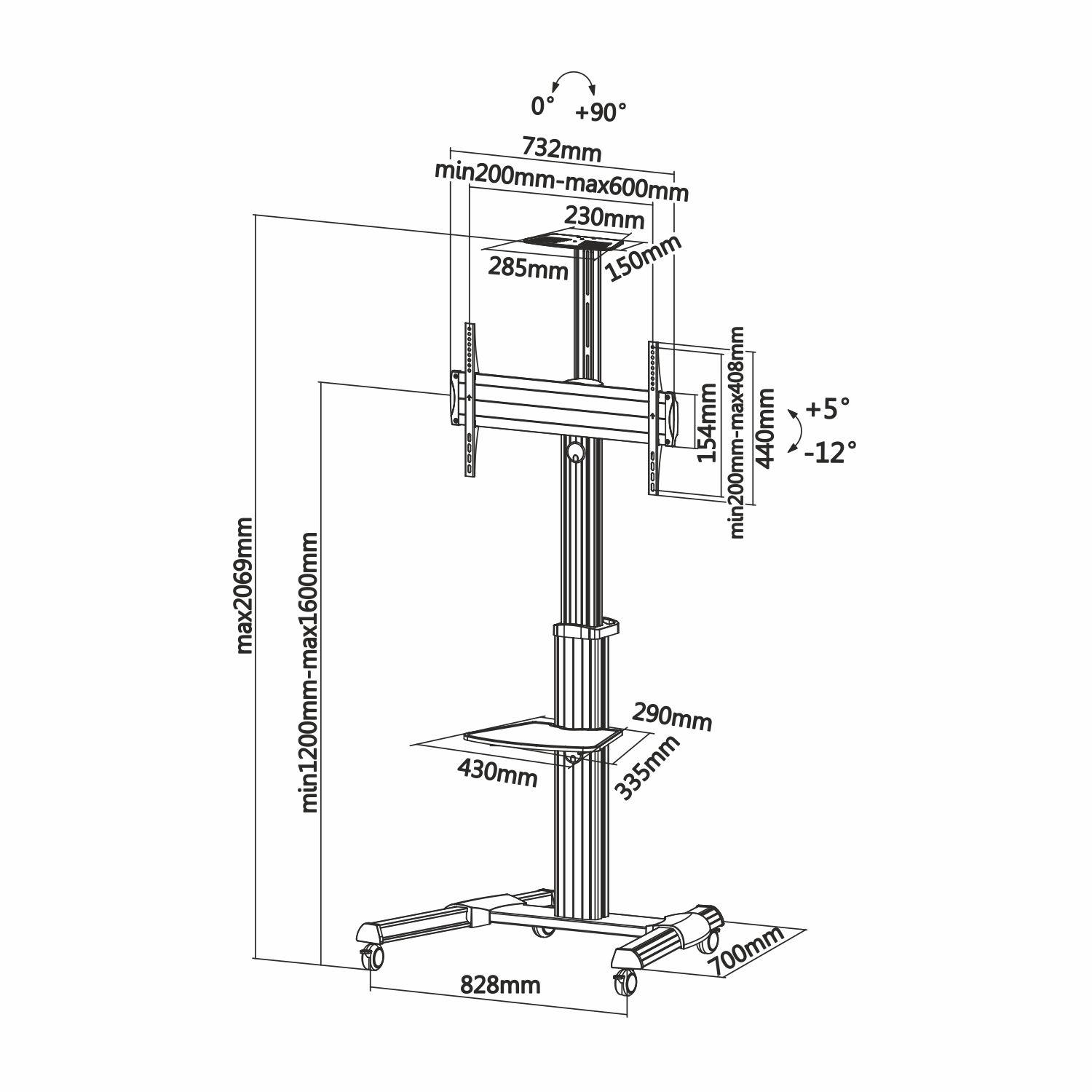 Suporte de Chão para TV AISENS FT70TRE-037 (37-70" - 50 kg - Preto e Prateado), miniatura 4