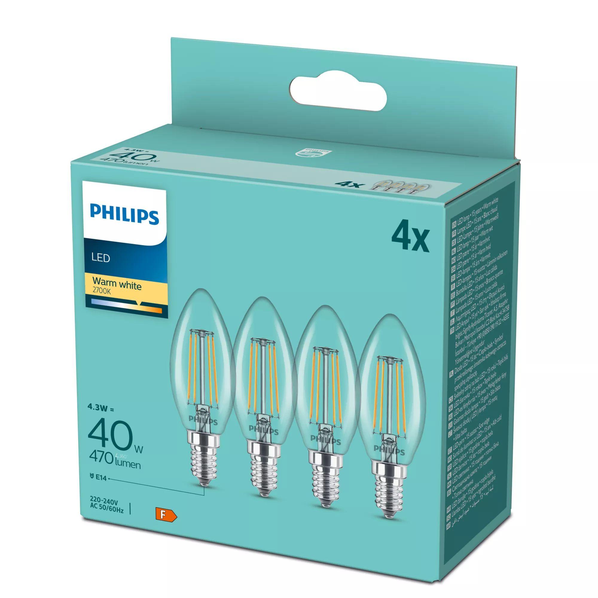 Lâmpada LED PHILIPS LED classic 40W B35 E14 WW CL ND4PF/6DIS (Vidro - Transparente) — miniatura 2