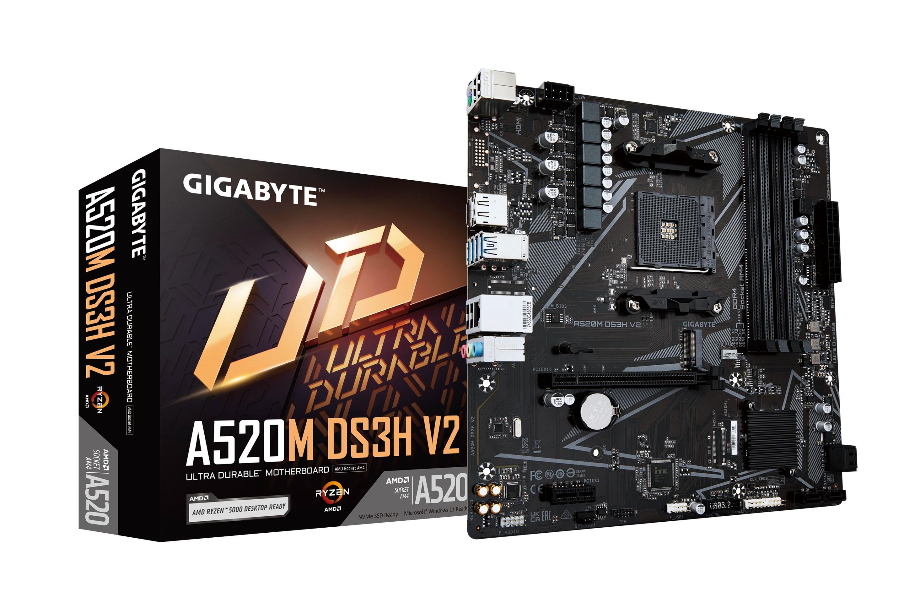 Motherboard GIGABYTE A520M DS3H V2 (AM4 - micro ATX - Duplo canal - Preto)