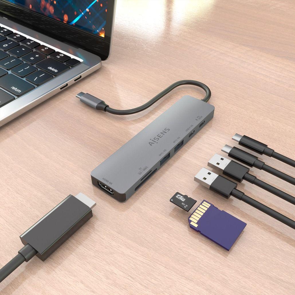 Dock USB-C AISENS ASUC-7P048-GR (0,15 m - Cinzento), miniatura 5