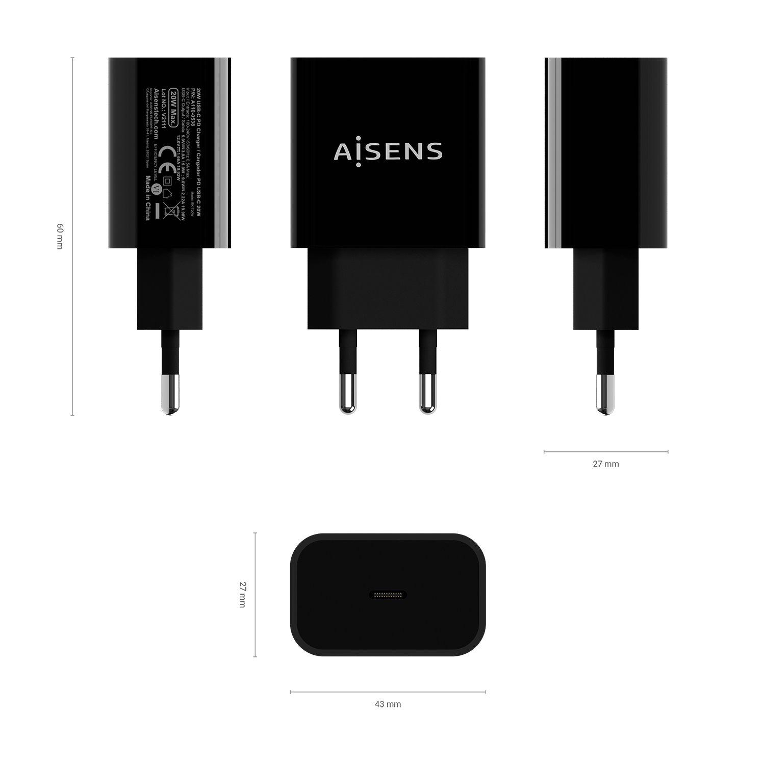 Carregador USB-C de Parede AISENS A110-0538 (20 W - Preto), miniatura 3