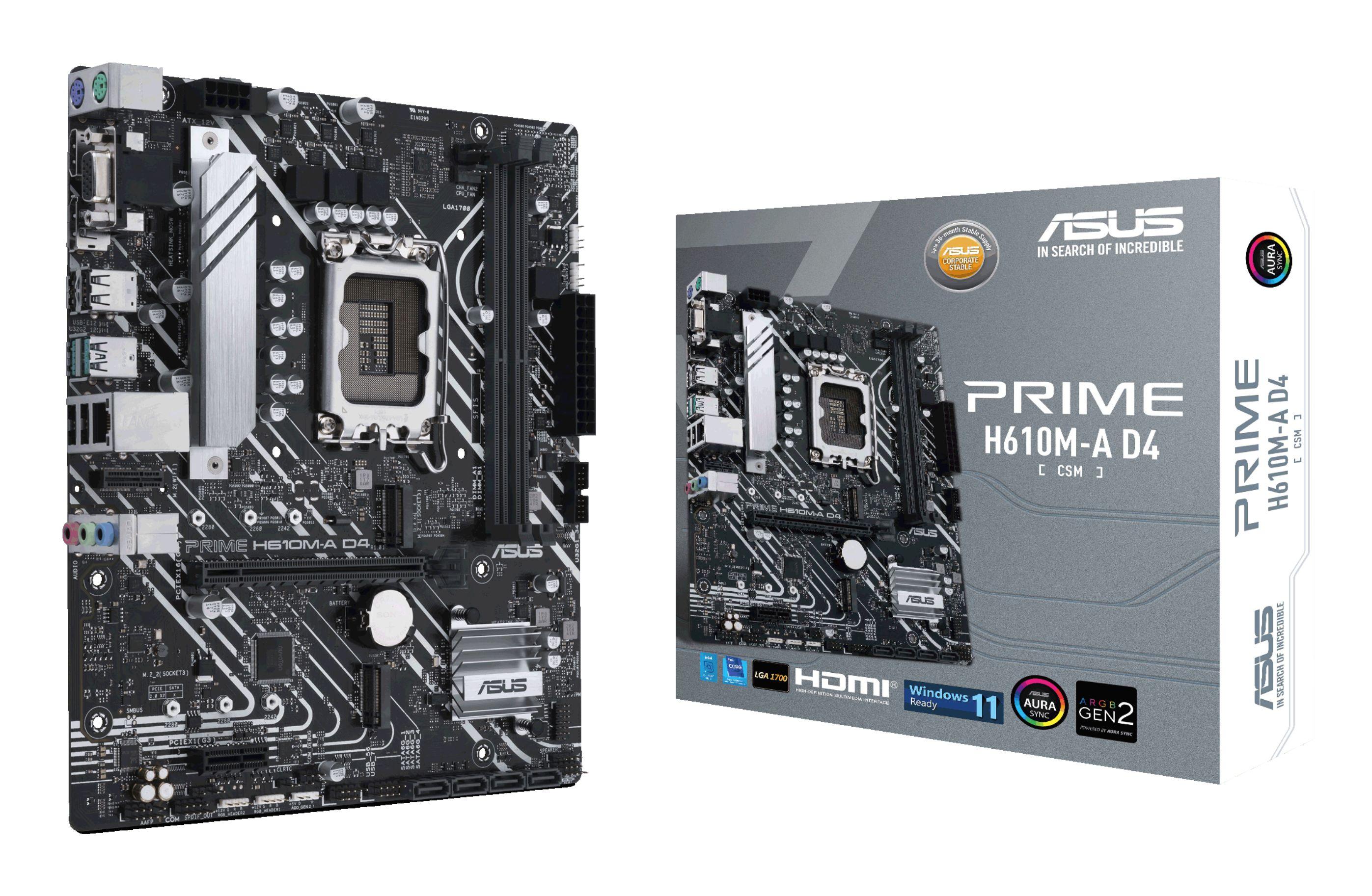 Motherboard ASUS PRIME H610M-A D4-CSM (LGA 1700 - micro ATX - Duplo canal - Preto)