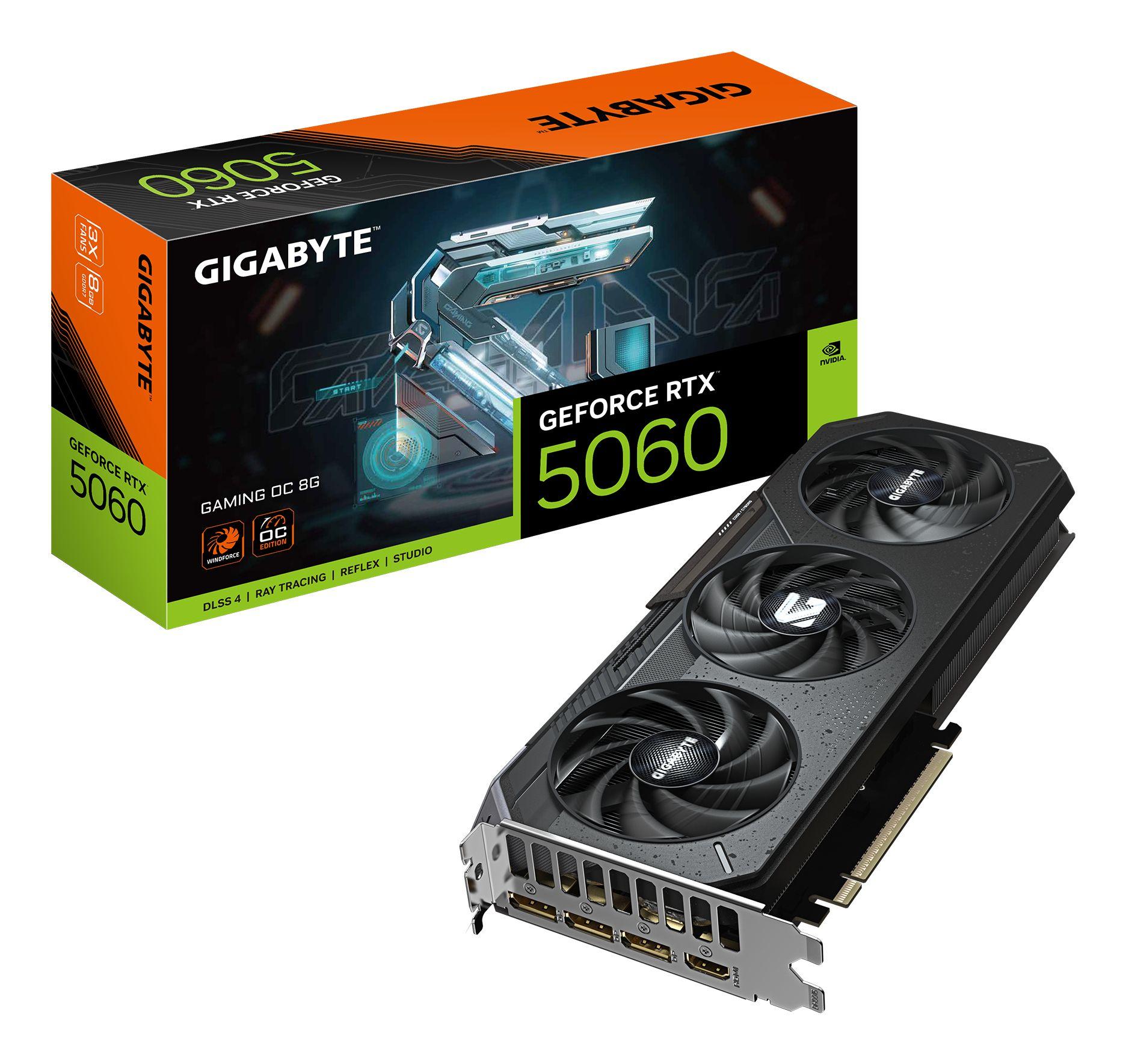 Placa Gráfica GIGABYTE GeForce RTX 5060 GAMING OC 8G (GeForce RTX 5060 - 28000 MHz - 8 GB - Preto)